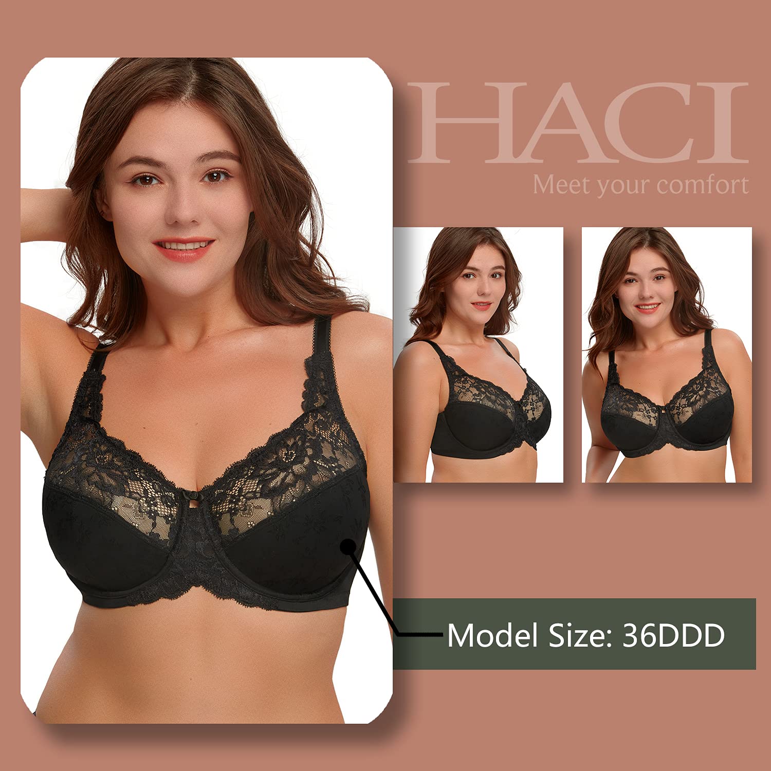 HACI Women's Comfort Lace Floral Unlined Underwire Bra - Sexy & Supportive Everyday Wear for Work, Date Night & Special Occasions