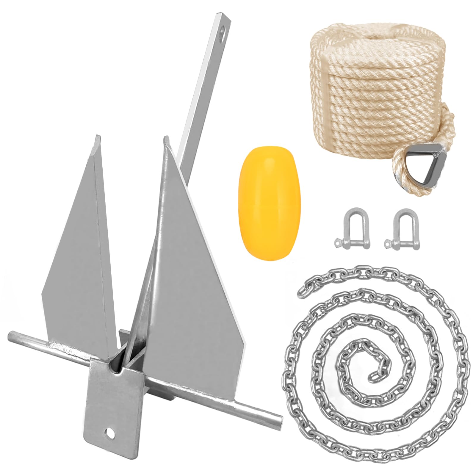 4.5LB Galvanized Boat Anchor Kit with Chain & Rope - for Pontoon & Fishing Boats