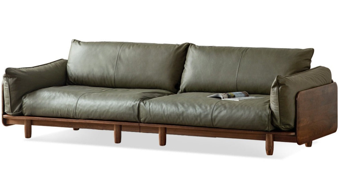Premium Black Walnut Solid Wood Genuine Leather Sofa - Handcrafted Fabric Sofa for Living Room, Lounge & Office - Modern Comfort Furniture for Home Decor