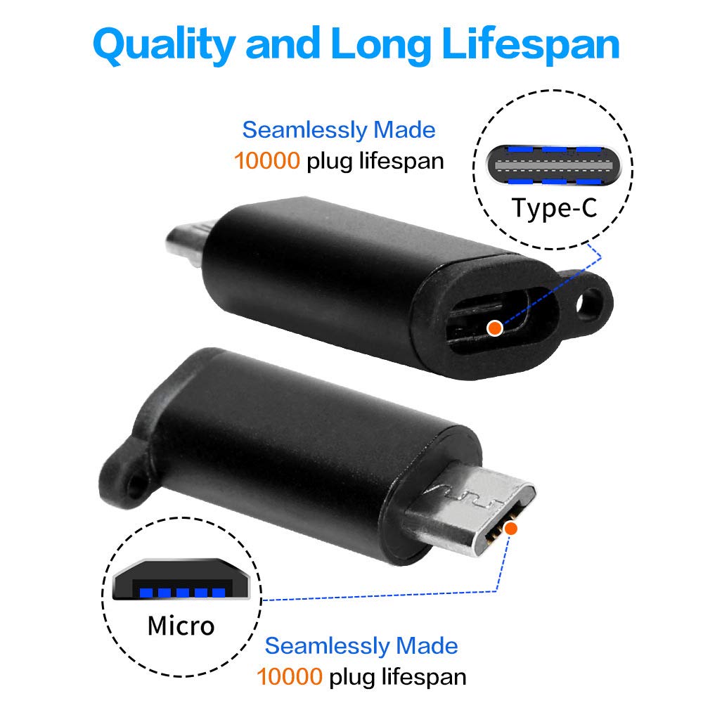 Accessonico Micro USB to USB C Adapter (4-Pack) - USB C Female to Micro USB Male Converter - Fast Charging & Data Sync for Smartphones, Tablets, Cameras & More - Perfect for Travel, Home & Office Use - Black