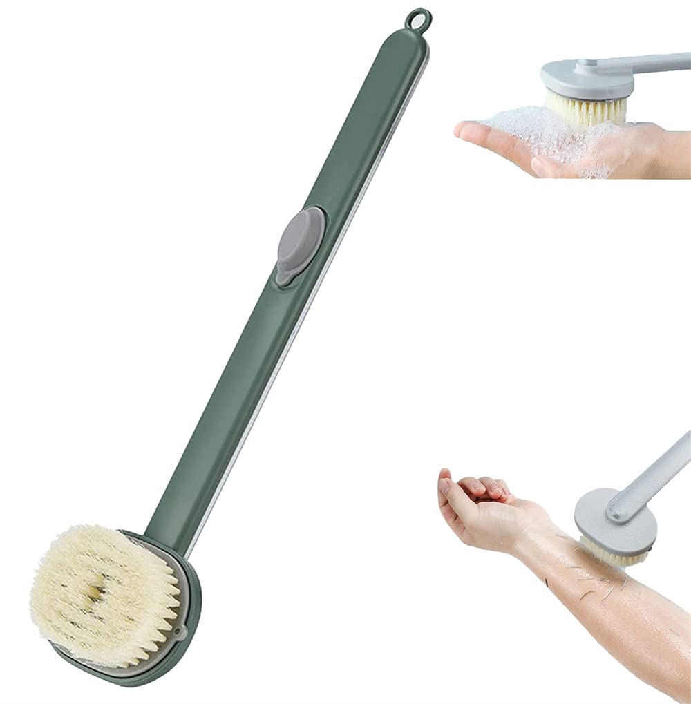 KDGENG Long Handle Bath Brush with Soft Bristles - Back Scrubber for Shower, Body Wash Brush with Gel Storage Groove - Exfoliating & Massaging for Deep Cleaning - Perfect for Elderly & Hard-to-Reach Areas (Green)