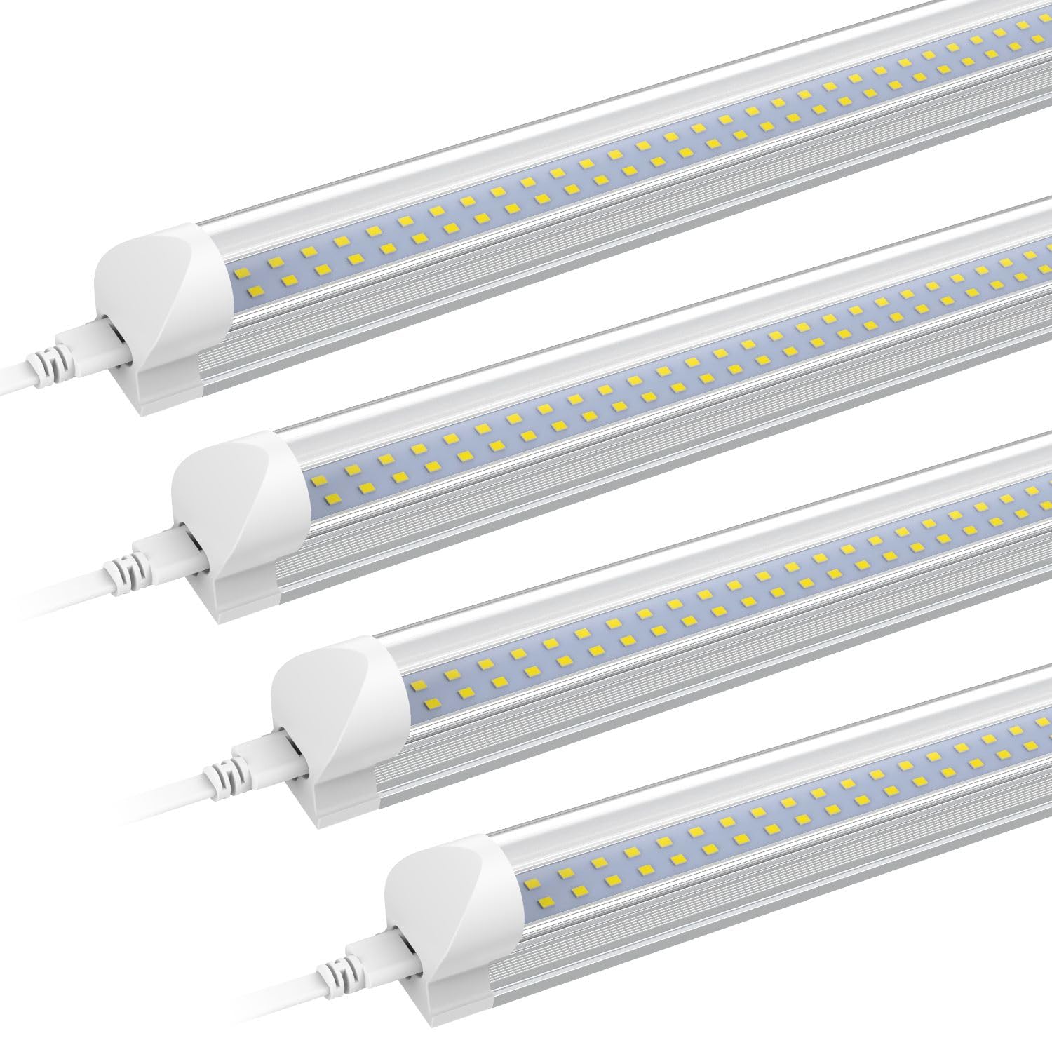 SHOPLED 8FT LED Shop Light - 72W 9360LM 6000K Cool White Ceiling Fixture, T8 LED Tube Light for Garage, Warehouse & Workshop (4 Pack) - Bright Lighting Solution for Industrial Spaces & Home Garages