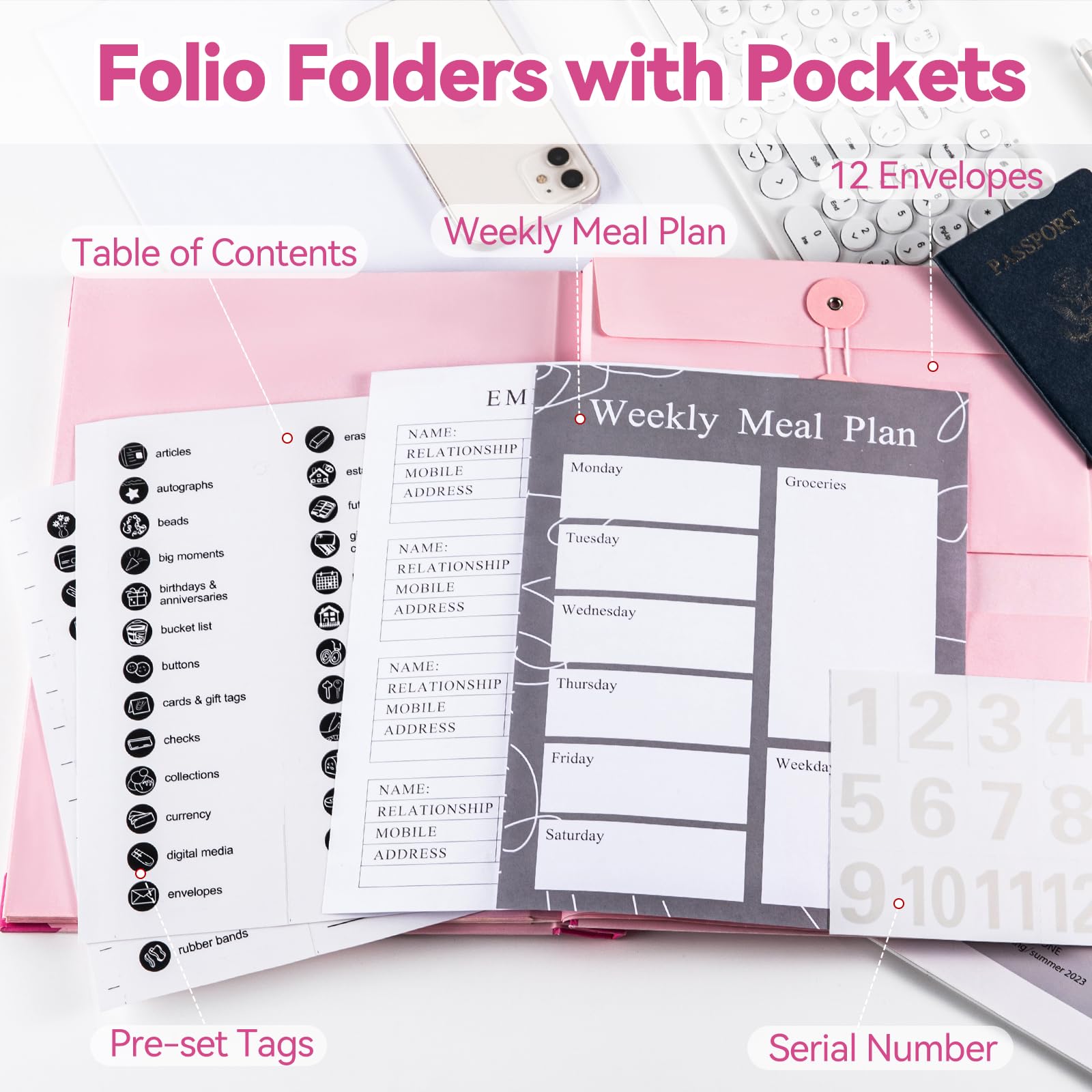 Veleron Life Book Organizer with Labels & Pockets - Important Document Binder, Expanding File Folder for Legal Papers, Estate Planning, Medical Records & Personal Documents - Pink Folio Life Organizer (Perfect for End-of-Life Planning, Family Records & Emergency Preparedness)