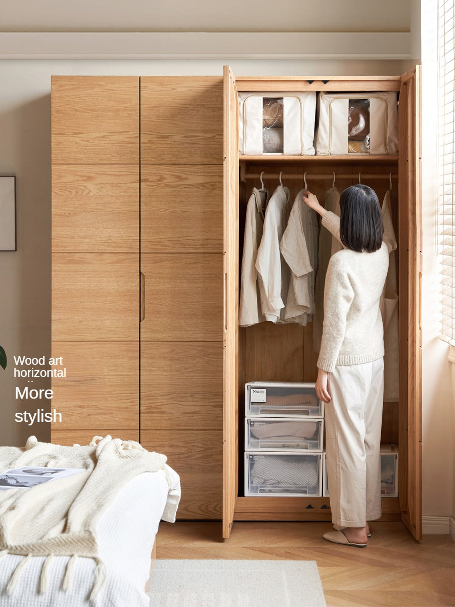 Solid Oak Wood Wardrobe with High Doors - Spacious Storage for Bedroom, Closet & Home Organization