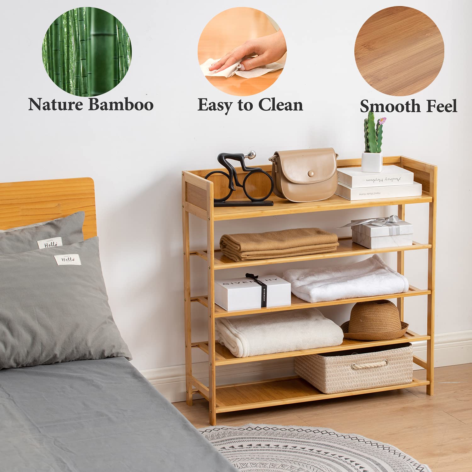 5-Tier Bamboo Shoe Rack Organizer - Space Saving Shoe Shelf Storage for Entryway, Hallway & Closet - Natural Wood Shoe Organizer Perfect for Small Spaces, Apartment & Home Organization