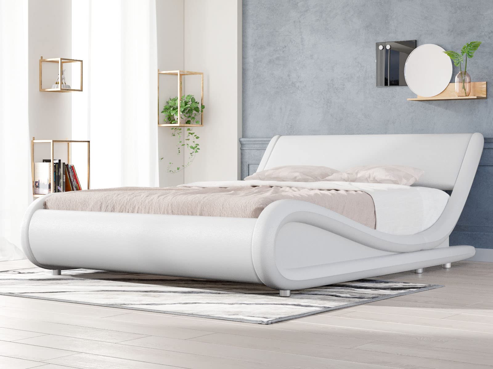 Low Profile Full Upholstered Platform Bed Frame with Adjustable Headboard - Modern Bedroom Furniture, No Box Spring Needed | Perfect for Small Spaces, Guest Rooms & Contemporary Home Decor