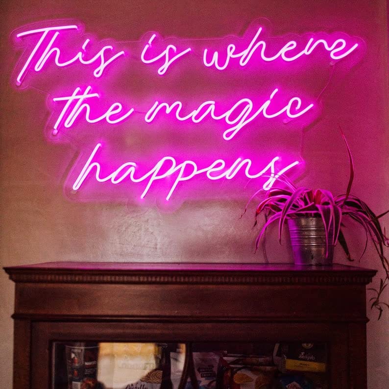 Pink LED Neon Sign - 'This is Where the Magic Happens' Wall Art (23.6