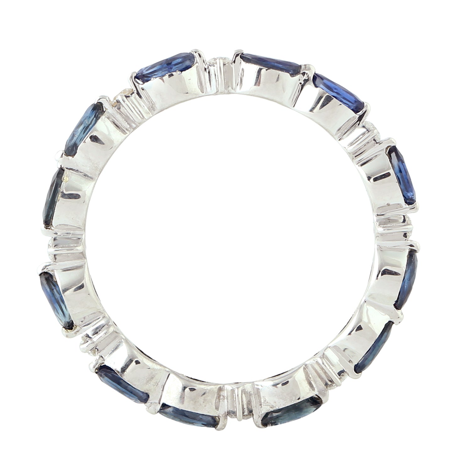 Exquisite Marquise Cut Blue Sapphire & Diamond Stackable Band Ring in 14K White Gold - Perfect for Weddings, Anniversaries & Everyday Elegance