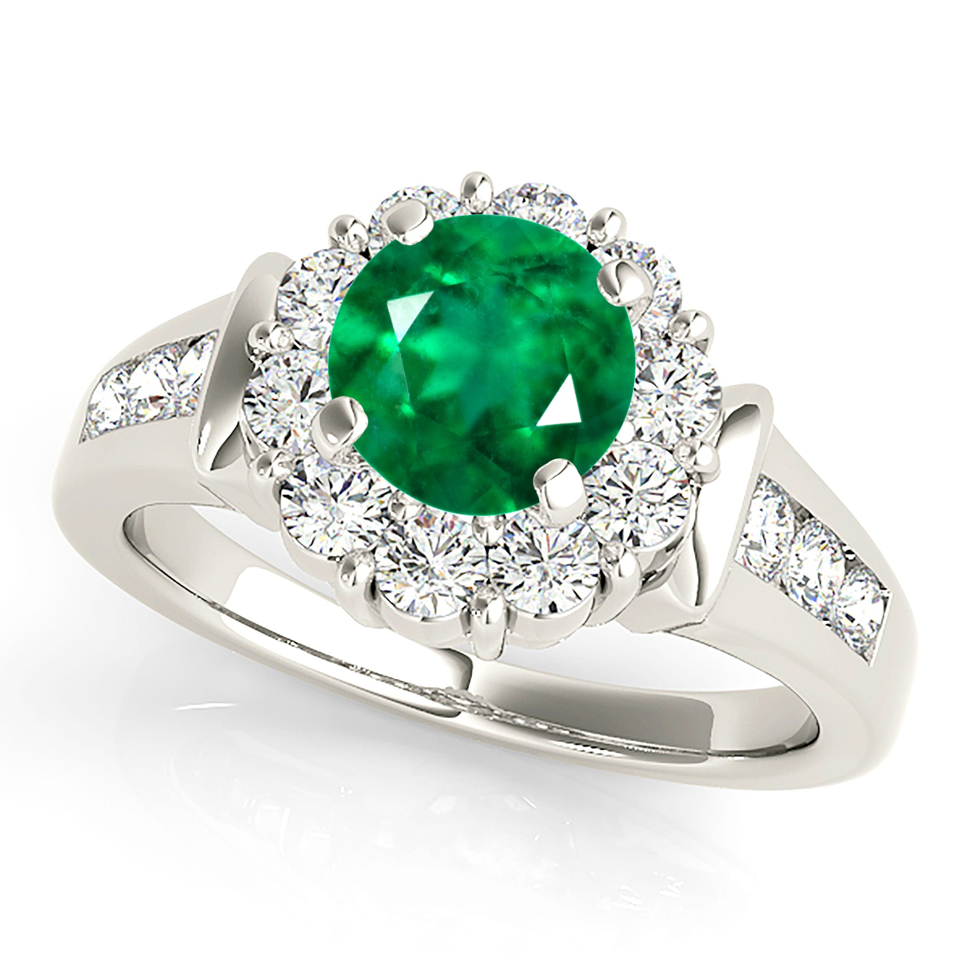 1.15 Carat Genuine Emerald Ring with Floral Halo & Diamond Band - Elegant Wedding, Engagement, Anniversary Gift for Her