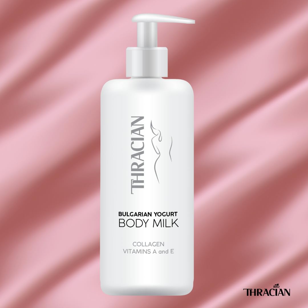 Thracian Bulgarian Yogurt Natural Moisturizing Body Lotion with Essential Oils, Collagen, Vitamins E & A - Extra Soothing for Sensitive & Dry Skin, Non-Greasy, 500ml (16.9 Fl Oz) | Hydrating Daily Skincare for Women & Men, Perfect for After Shower or Before Bed
