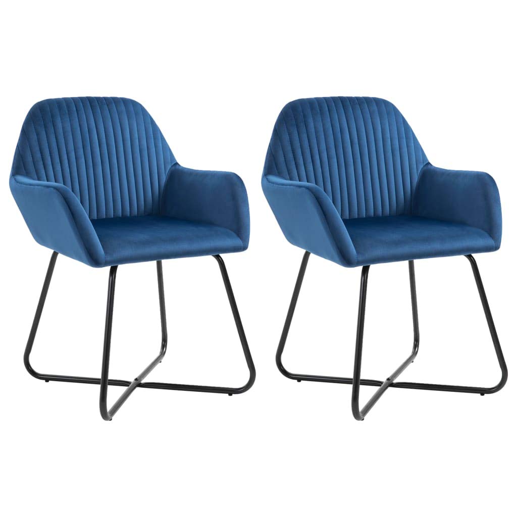 FAMIROSA 2-Piece Modern Dining Chairs Set - Blue Velvet Upholstered Armchairs with Soft Fabric Seat & Sturdy Steel Frame (24