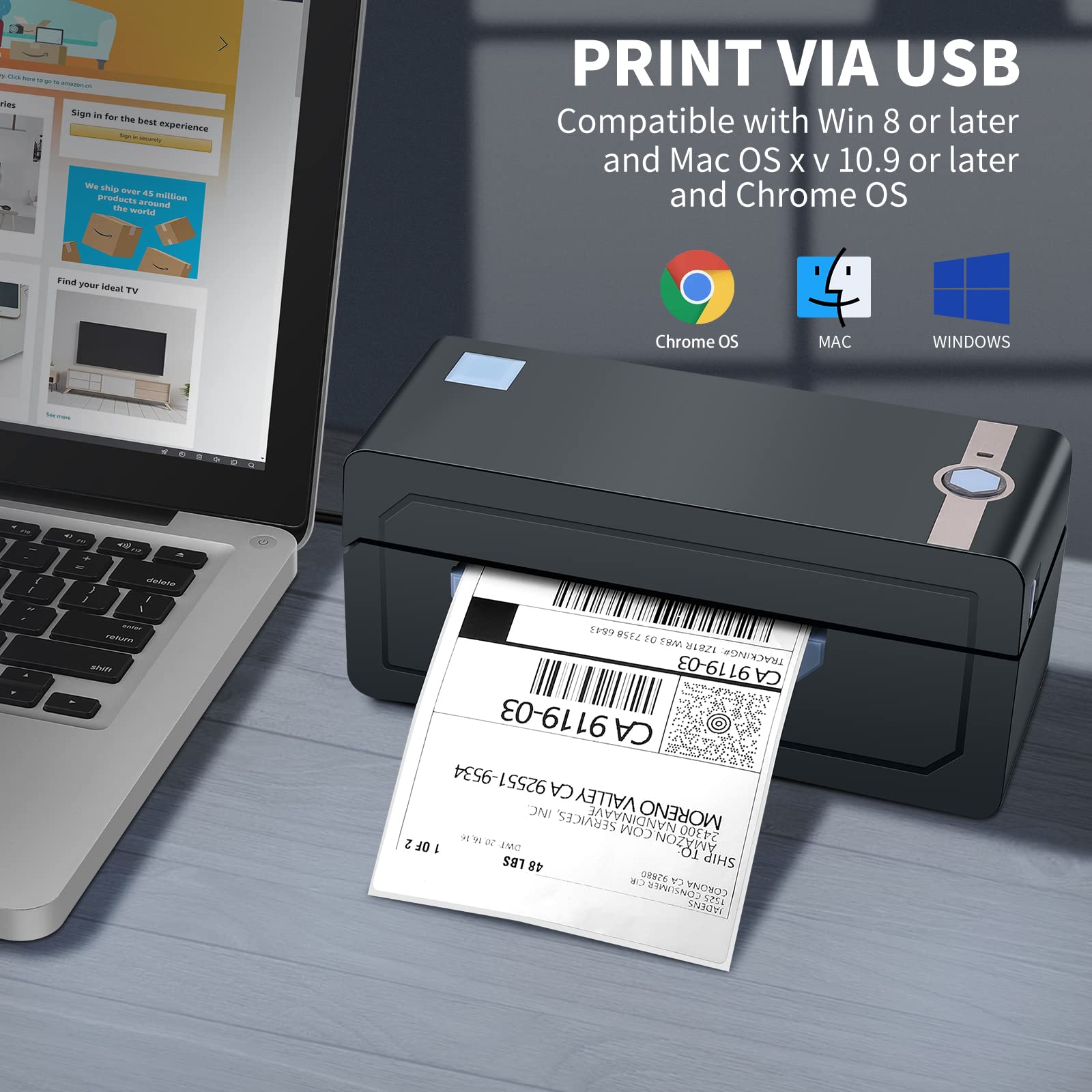 JADENS Wireless Bluetooth Label Printer for Shipping, Barcodes & Organization - Includes 1 Pack Thermal Sticker Labels (100 Sheets) - Perfect for Small Business, Home Office & E-commerce Packaging