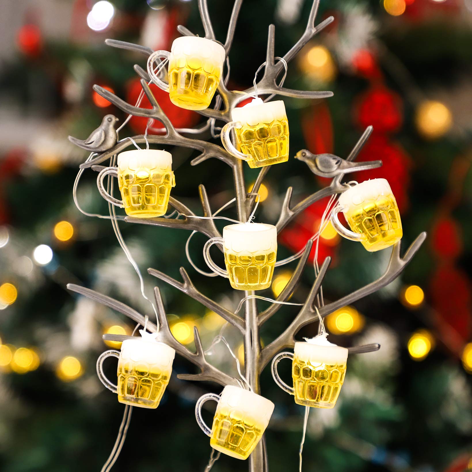 Christmas LED String Lights with Remote & Timer - USB/Battery Powered Indoor Fairy Lights for Holiday Decor, 15 Beer Mug Shaped Bulbs - Perfect for Christmas Tree, Home Party, Thanksgiving & Winter Decorations