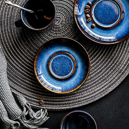 Premium Deep Blue Ceramic Coffee Cup and Saucer Set - 4-Piece Elegant Tea Cup Set for Espresso, Latte & Cappuccino - Perfect for Home, Office & Cafe Use