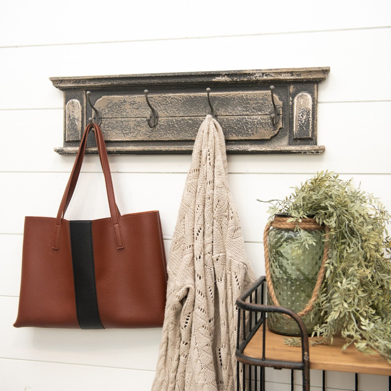 Vintage Black Wooden Coat Rack with Rustic Distressed Finish - Perfect for Entryway, Mudroom, or Bedroom Organization