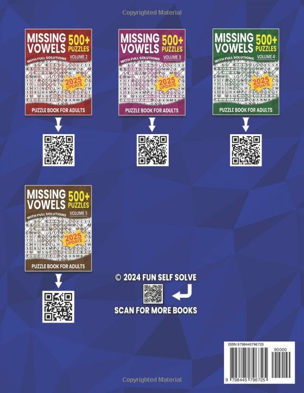 Missing Vowels Word Search for Adults - 500+ Unique & Challenging Puzzles | Fun Brain Games for Travel, Relaxation & Family Bonding | Volume 1