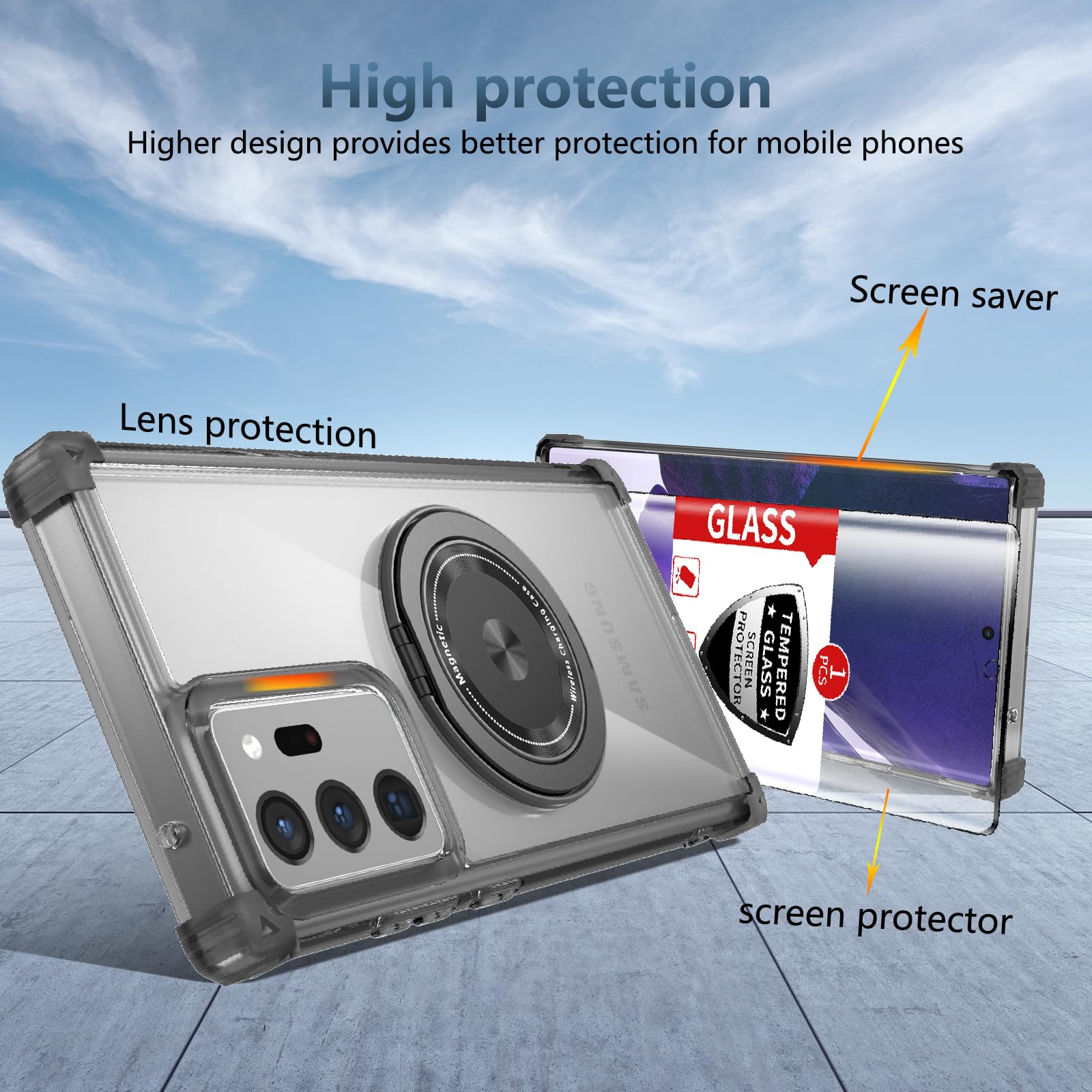 Magnetic Case for Samsung Galaxy Note 20 Ultra - MagSafe Compatible Wireless Charging, Built-in Screen Protector & 360° Kickstand, Military-Grade Shockproof Drop Protection (Black) - Perfect for Work, Travel, and Everyday Use