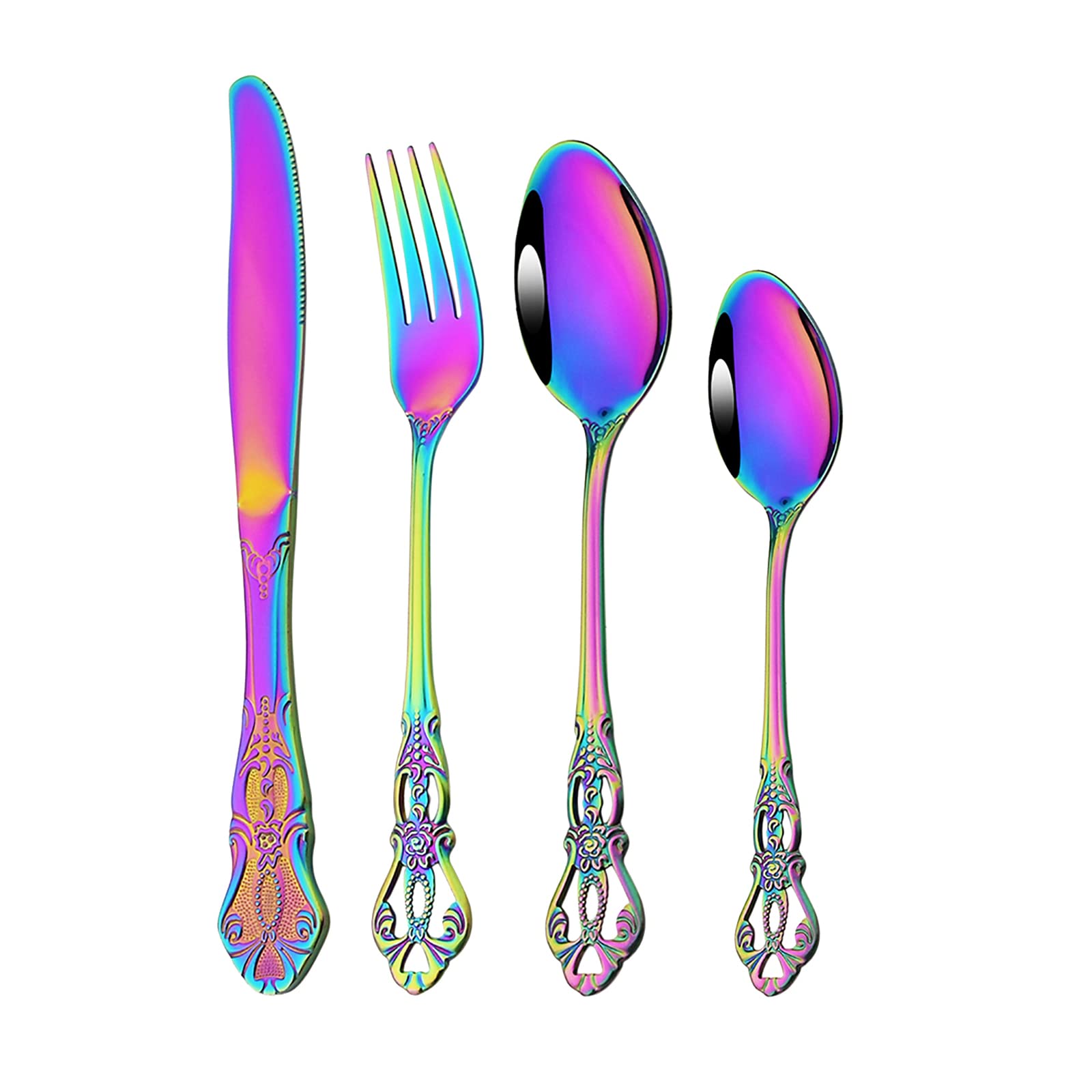 Royal 24-Piece Rainbow Silverware Dinnerware Set - Premium 18/10 Stainless Steel Flatware Service for 6 (Knives, Forks, Spoons, Teaspoons) - Mirror Polished, Dishwasher Safe - Perfect for Weddings, Parties, and Upscale Dining