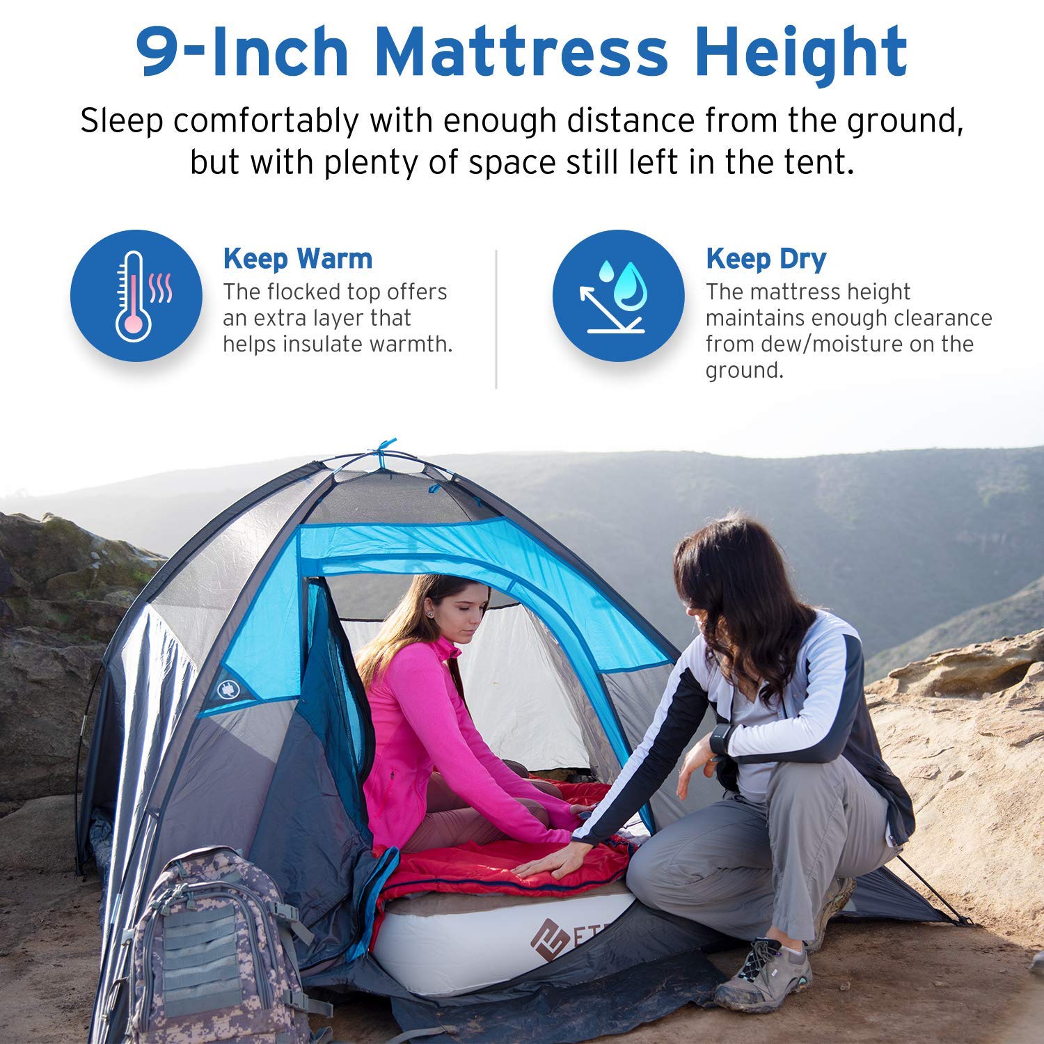 Etekcity Inflatable Air Mattress for Camping - Lightweight, Portable & Waterproof Sleeping Pad for Outdoor Adventures, Backpacking & Guest Beds
