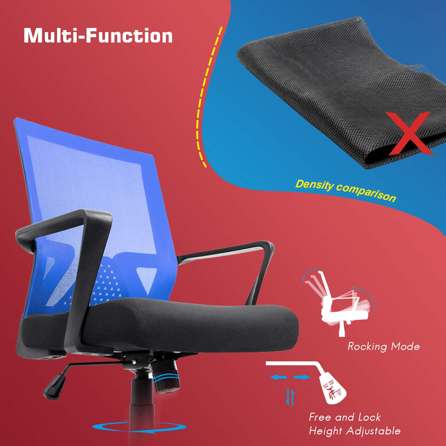Furniwell Ergonomic Office Chair - Mid Back Mesh Computer Desk Chair with Adjustable Lumbar Support & Armrests - Modern Swivel Task Chair for Home Office (Blue) | Perfect for Long Work Hours & Remote Work