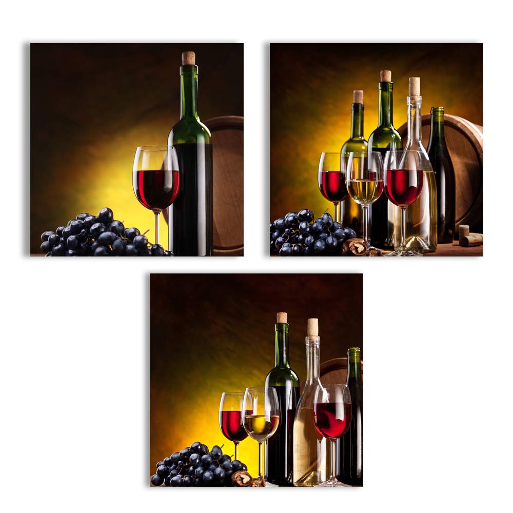 Abstract Vintage Wine Cup Canvas Wall Art - Stretched & Framed 3-Panel Set (24