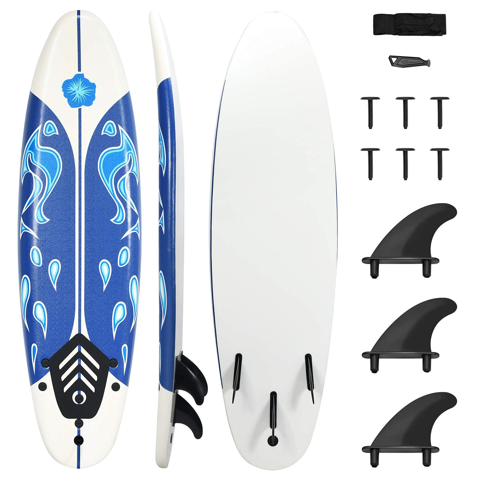 **RIVALLYCOOL 6FT Inflatable Surfboard - Lightweight Longboard with Removable Fins & Safety Leash, Non-Slip Paddle Board for Beginners to Advanced Surfers (White) - Perfect for Beach, Wave Riding & Water Sports**
