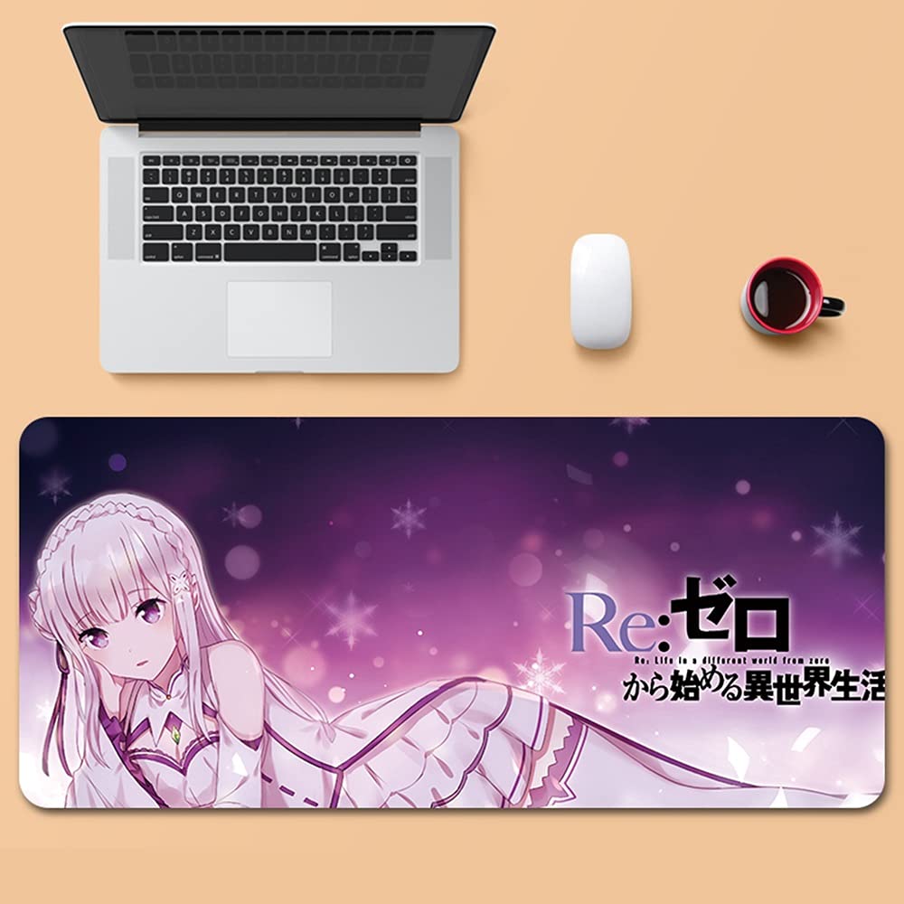 Re:Zero - Starting Life in Another World Emilia Anime Mouse Pad - Large 800x300mm Gaming Mouse Mat with Non-Slip Rubber Base for PC, Laptop, Office & Home Desk (3mm Thick) - Perfect for Anime Fans, Gamers & Office Work