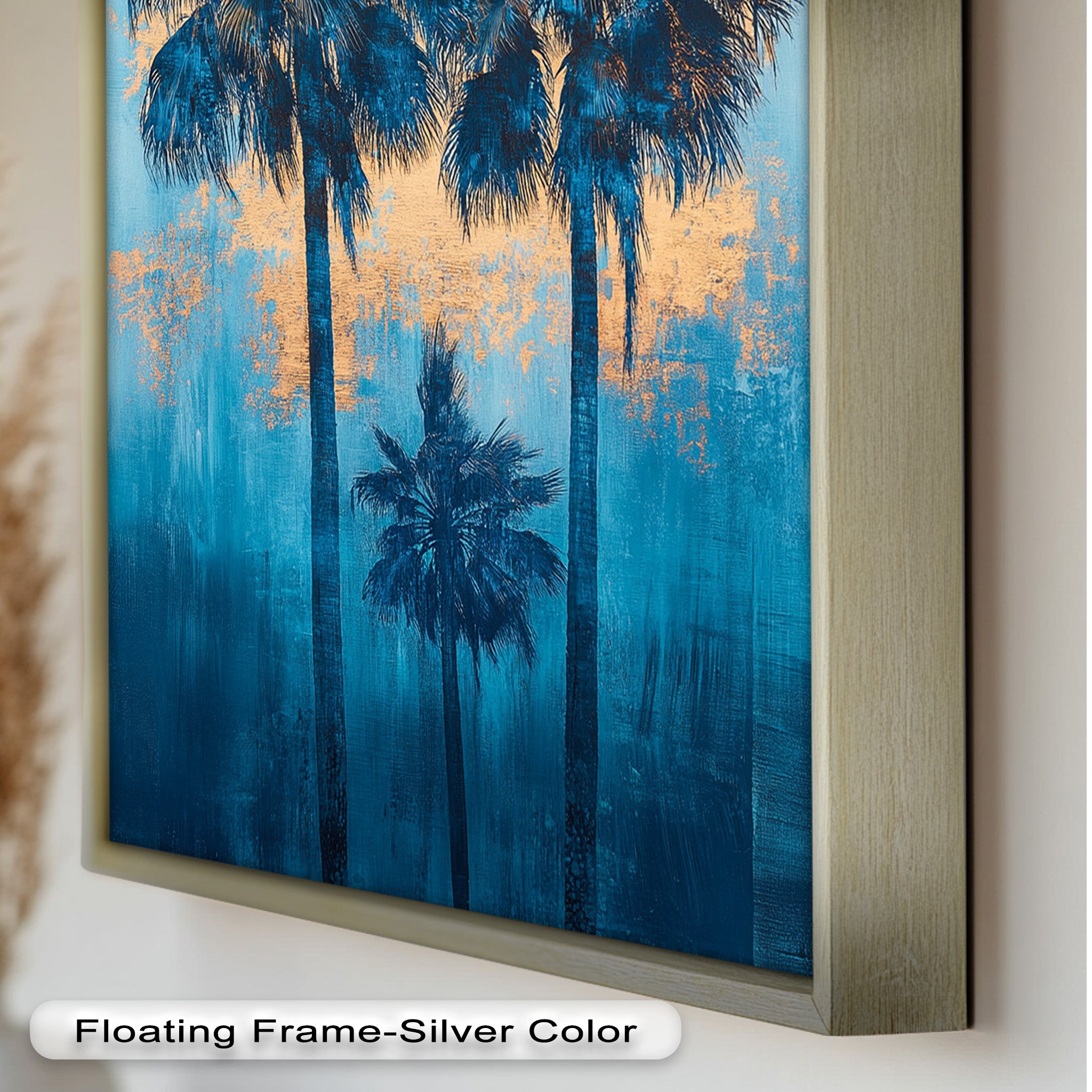 Blue Sunset Palms Tropical Oil Painting - Handmade Beach Wall Art for Living Room, Bedroom & Office Decor
