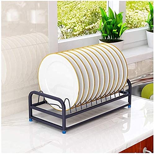 Stainless Steel Plate Holder with Removable Drip Tray - Dish Drying Rack, Kitchen Storage Organizer, Corner Shelf Insert - Rustproof for Countertop & Cabinet (Perfect for Small Spaces & Dish Drying)