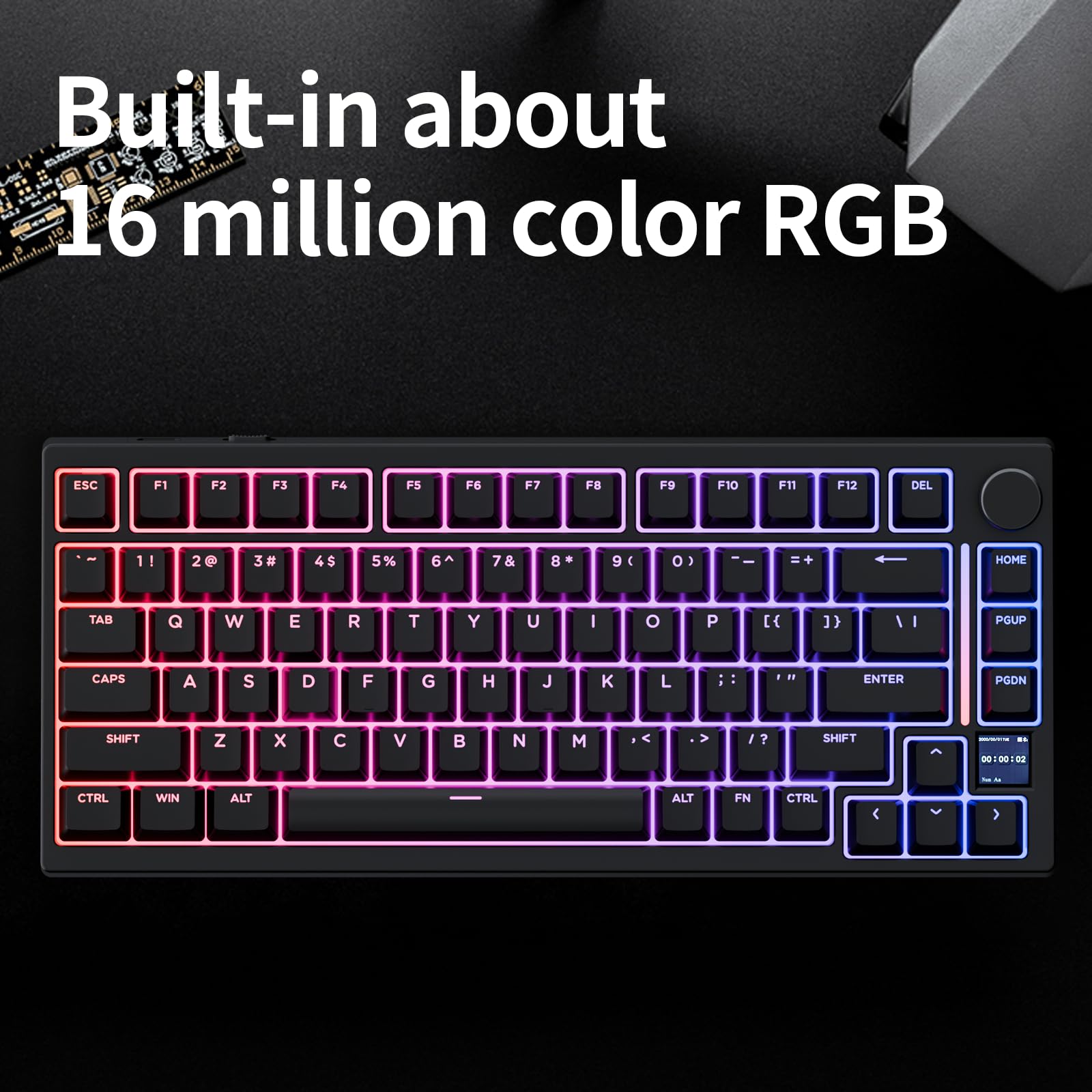 GK GAMAKAY TK75HE V2 Wired Mechanical Gaming Keyboard - 75% Layout, 8KHz Polling Rate, 0.01mm Rapid Trigger Accuracy, Hall Effect Magnetic Switches, RGB Backlit, TFT Screen (Black, Magnetic Phoenix) - Perfect for Competitive Gaming, Esports & Typing