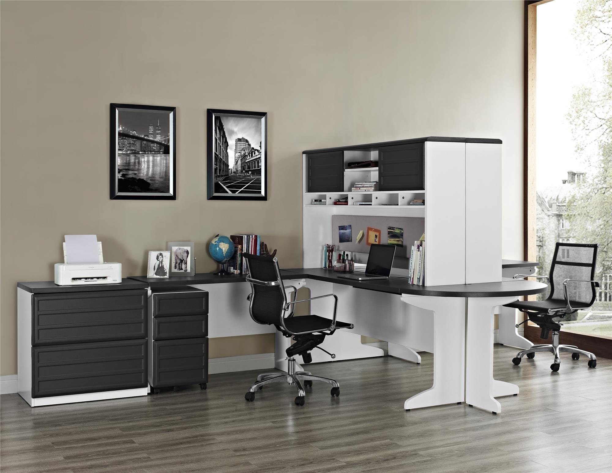 Ameriwood Home Pursuit Hutch Desk with Storage, Gray - Perfect for Home Office, Study Room & Small Spaces Organization