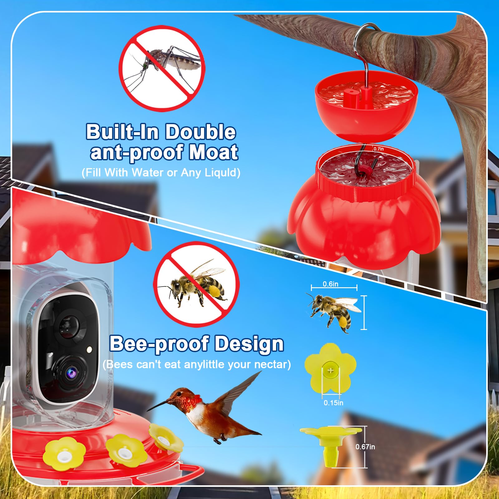 Smart Hummingbird Feeder with Wireless AI Camera - Outdoor Bird Feeder with Motion Detection & Auto Video Capture - Perfect Gift for Bird Lovers - Watch Live & Record Bird Activities in Your Garden