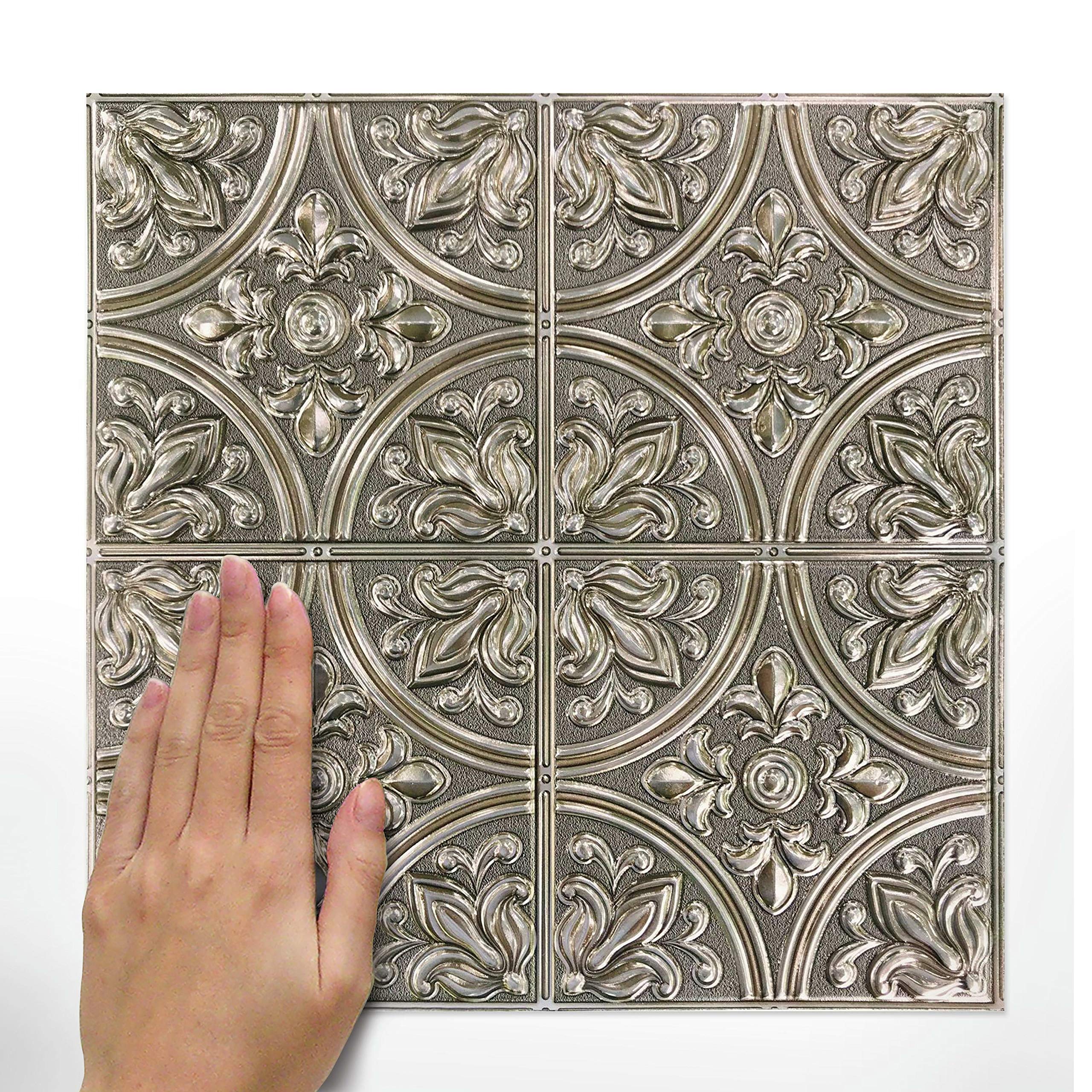 RoomMates TIL4625FLT Peel and Stick Tile Backsplash - Gold Tin Metallic Self-Adhesive Wall Tiles for Kitchen, Bathroom & Home Decor | Easy DIY Installation, Waterproof & Removable