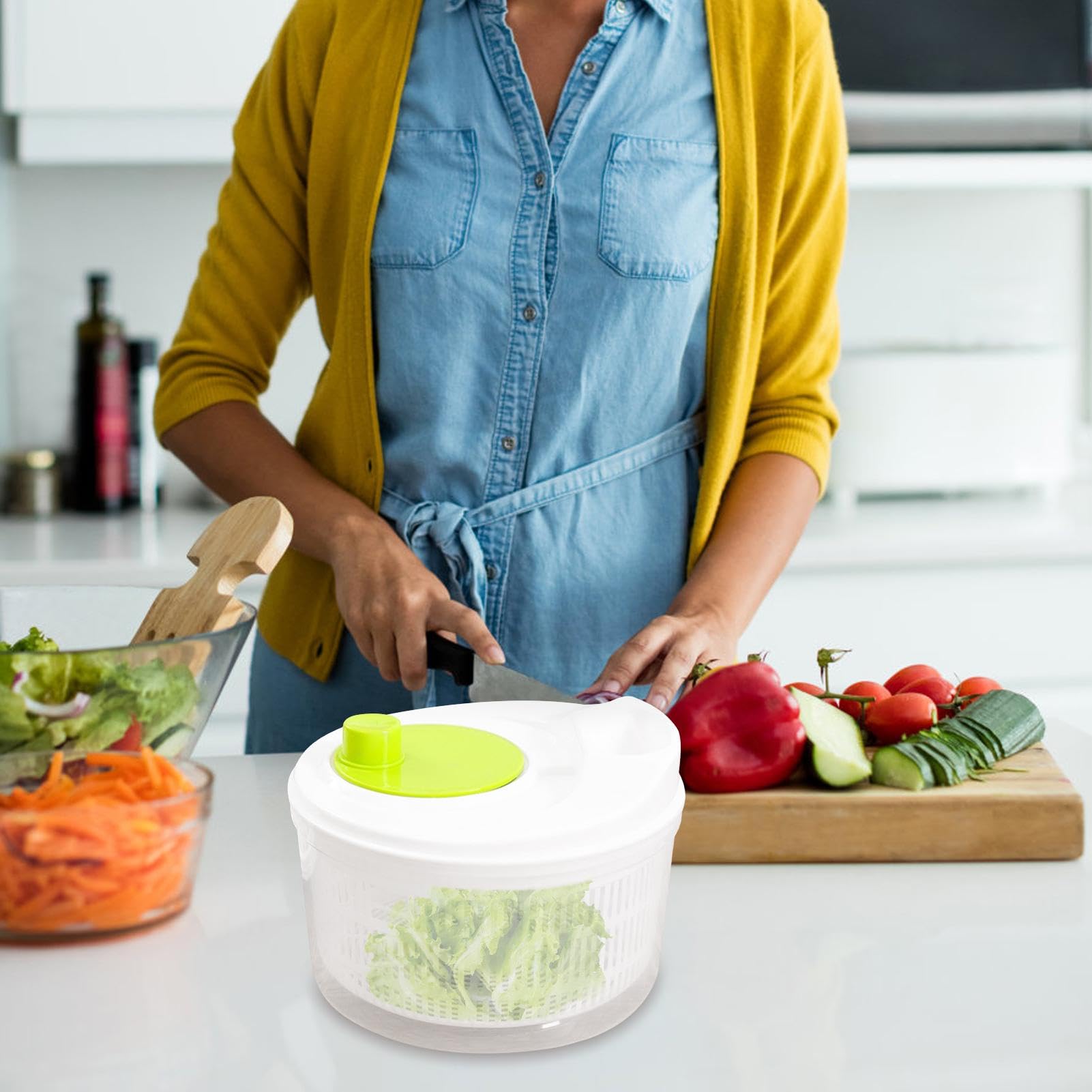 Multifunctional Fruit and Vegetable Spinner Dryer - Compact Salad Washer with Rounded Handle, Durable Lettuce Dryer for Kitchen & Home (8.1x8.1x5.9 inches) - Perfect for Washing Berries, Greens, and Preparing Healthy Salads