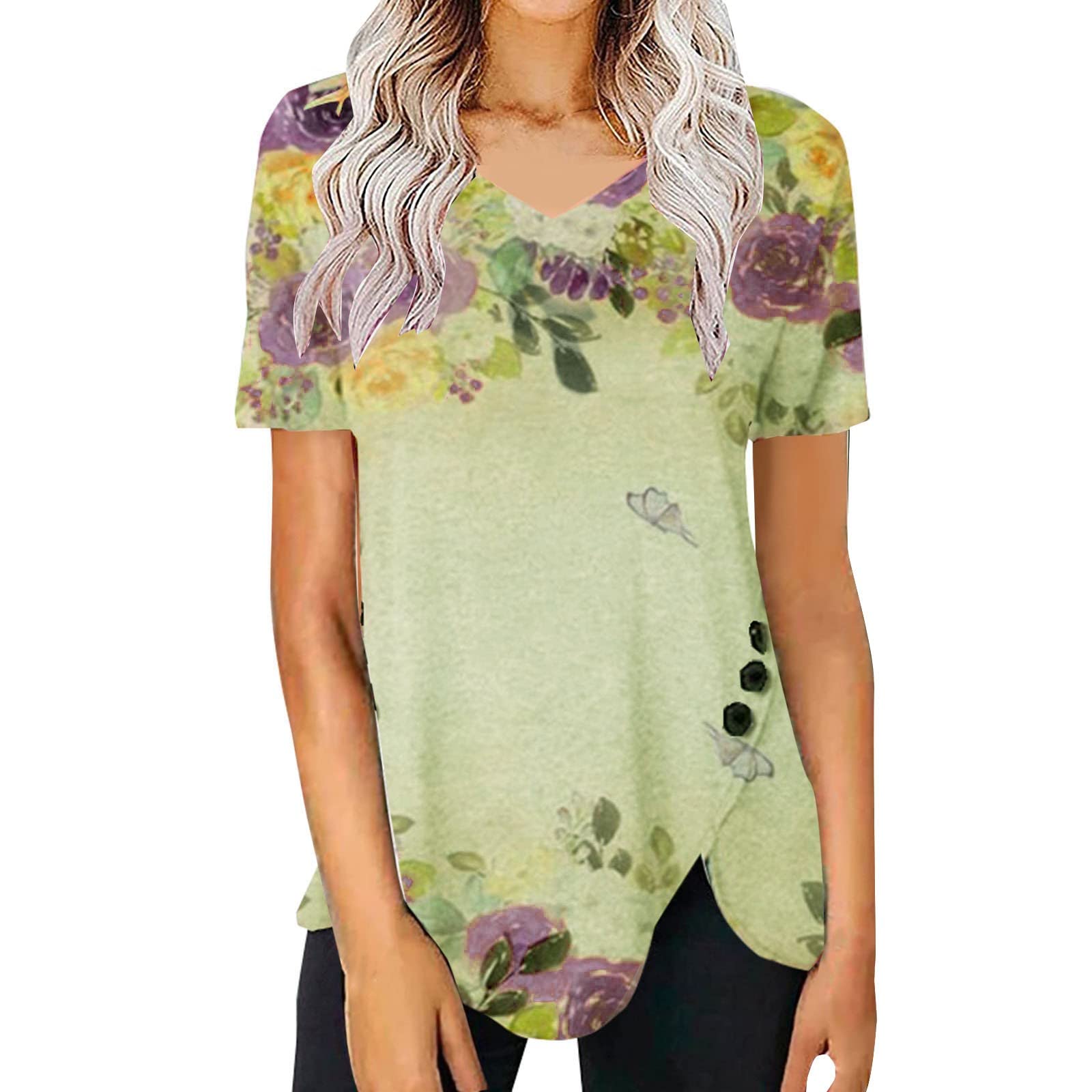 Women's Casual Short Sleeve Button Up Henley Tops - Spring Summer Daily Wear Tunic Blouse for Work, Weekend & Outdoor Activities