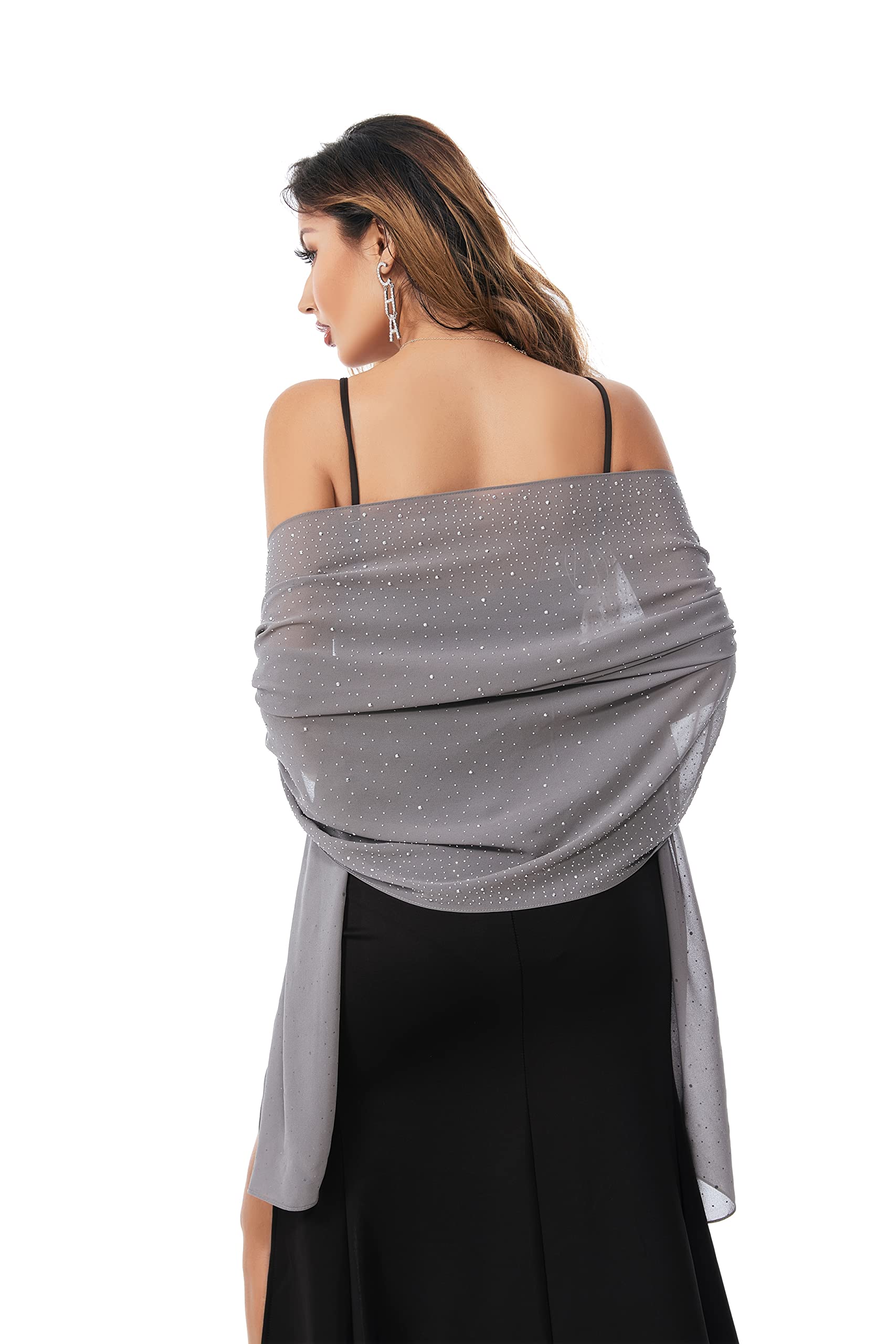 Elegant Sheer Chiffon Shawl for Women - Soft Silky Sparkly Wedding Bridal Scarf Wrap - Perfect for Evening Dresses, Formal Events & Special Occasions