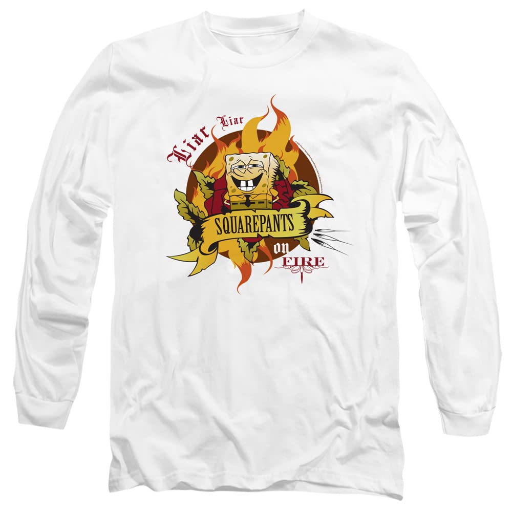 Spongebob Liar Liar Pants On Fire Unisex Adult Long-Sleeve T-Shirt | Cartoon Graphic Tee for Men & Women | Perfect for Cosplay, Halloween & Casual Wear