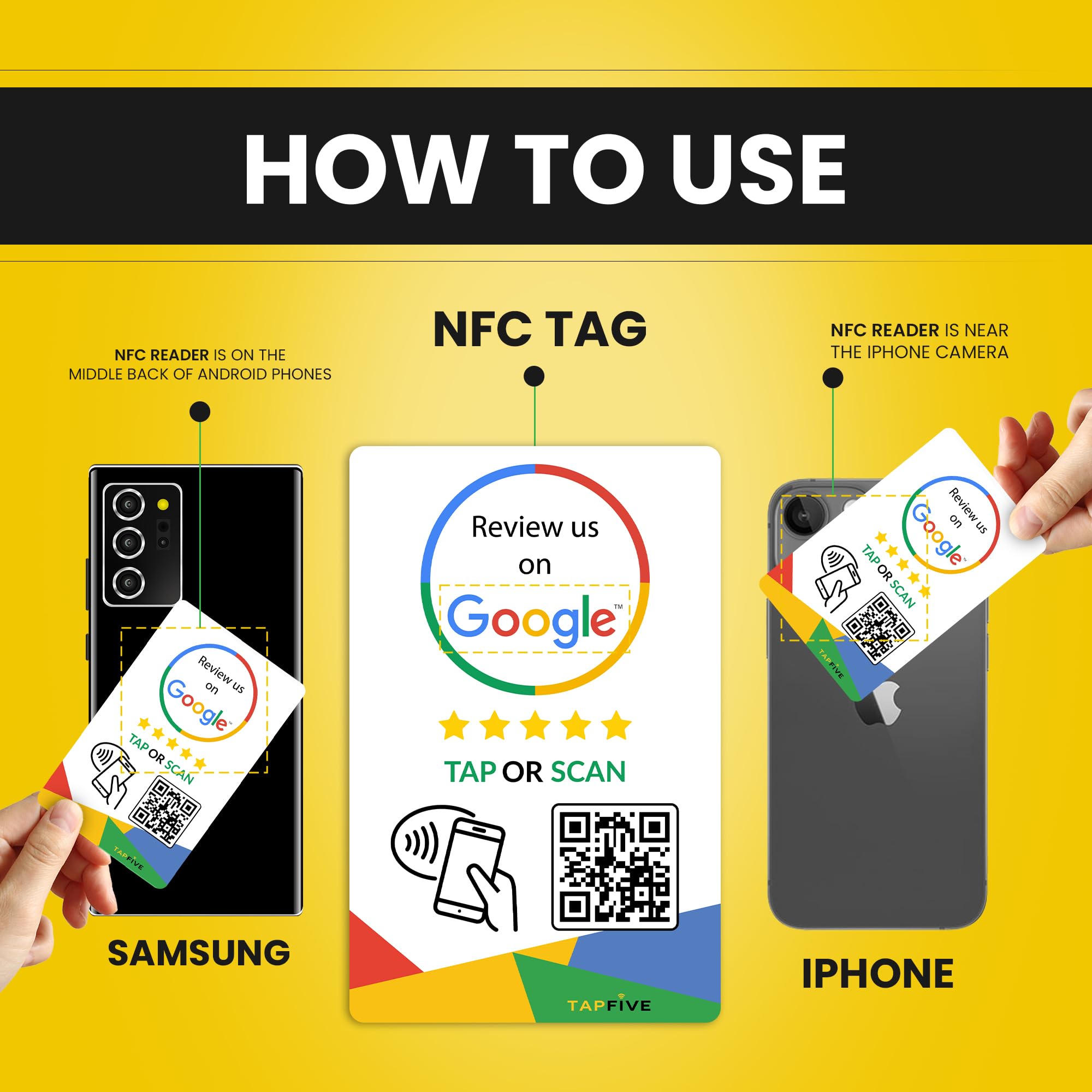 TapFive Google Review Tap Cards (10-Pack) - NFC & QR Smart Tap for Instant Business Reviews - Compatible with All Phones - Reusable Customer Feedback Tool - Perfect for Restaurants, Retail Stores & Service Businesses