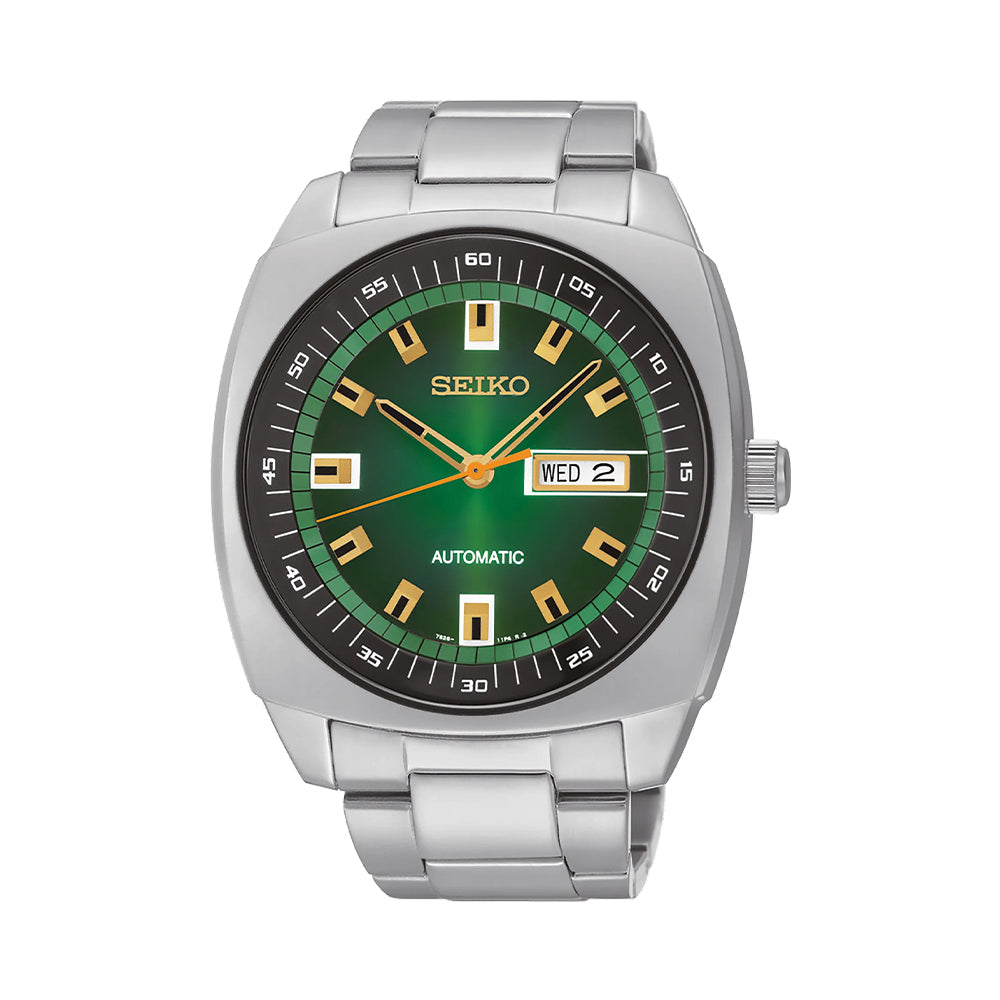 SNKM97 Recraft Series 43.5mm Green Dial Men's Watch with Stainless Steel Bracelet - Perfect for Business, Casual Wear & Outdoor Activities