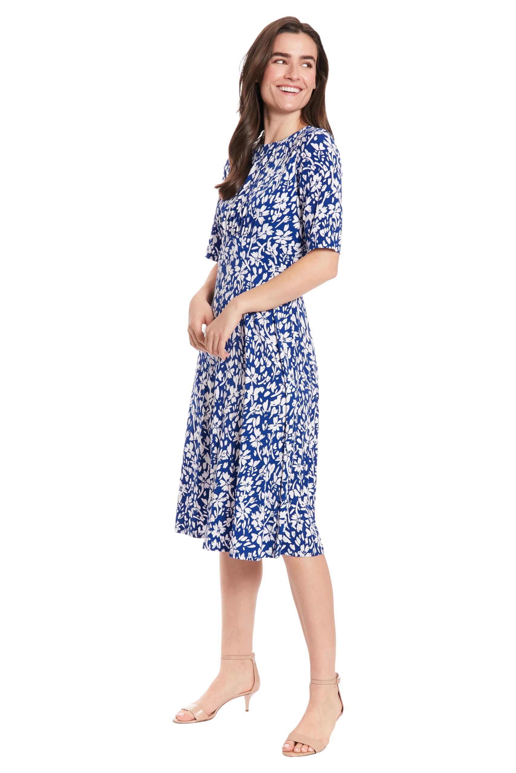 London Times Women's Elbow Sleeve A-Line Midi Dress for Garden Party, Wedding Guest & Special Occasions - Elegant Floral Summer Dress for Bridal Shower, Tea Party & Cocktail Events