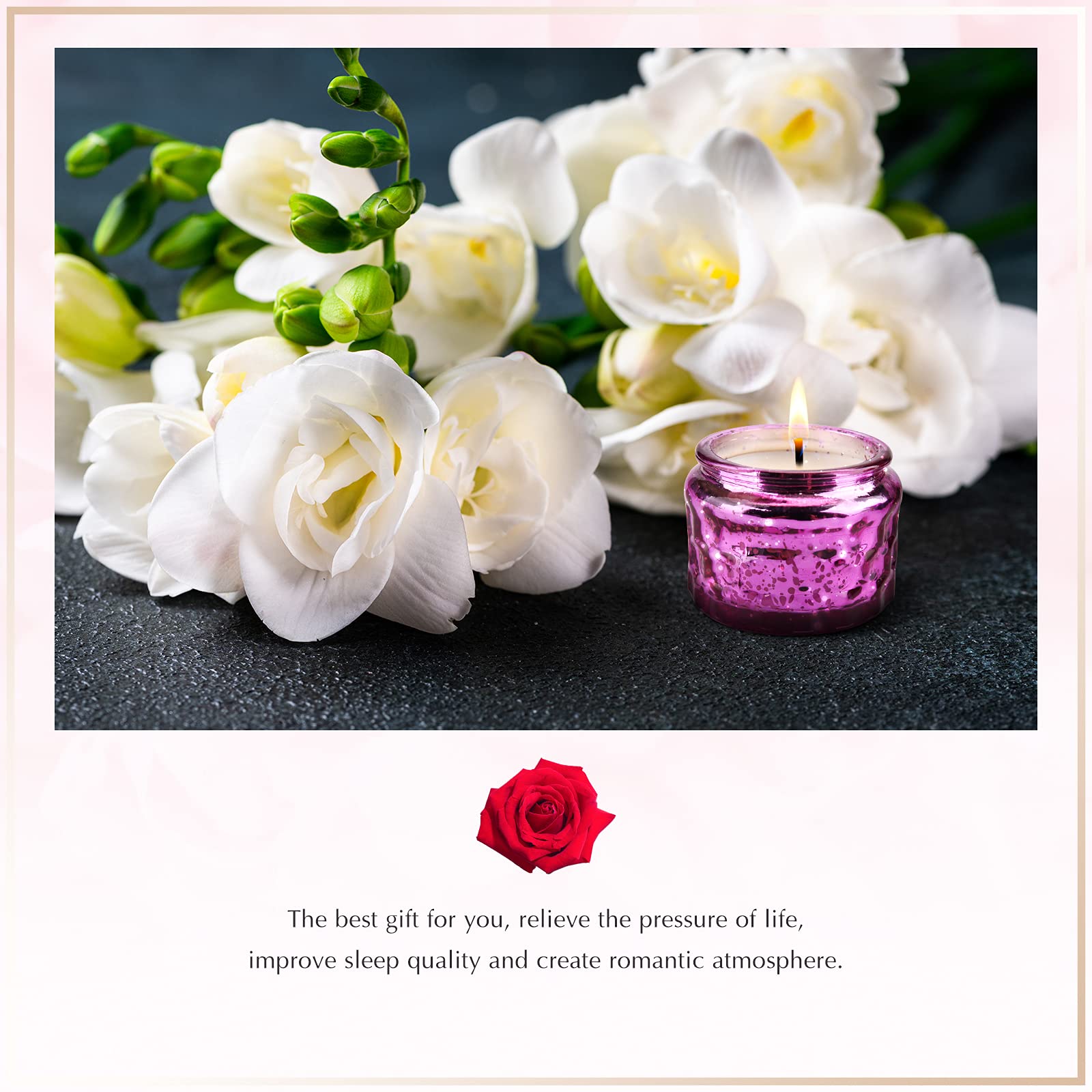 Romantic Sage & Sea Salt Scented Soy Candle with Essential Oils - 100% Natural Smokeless Aromatherapy Candle for Sleep Relief (Rose Scent) - Perfect for Bedroom Relaxation, Spa Nights & Stress Relief