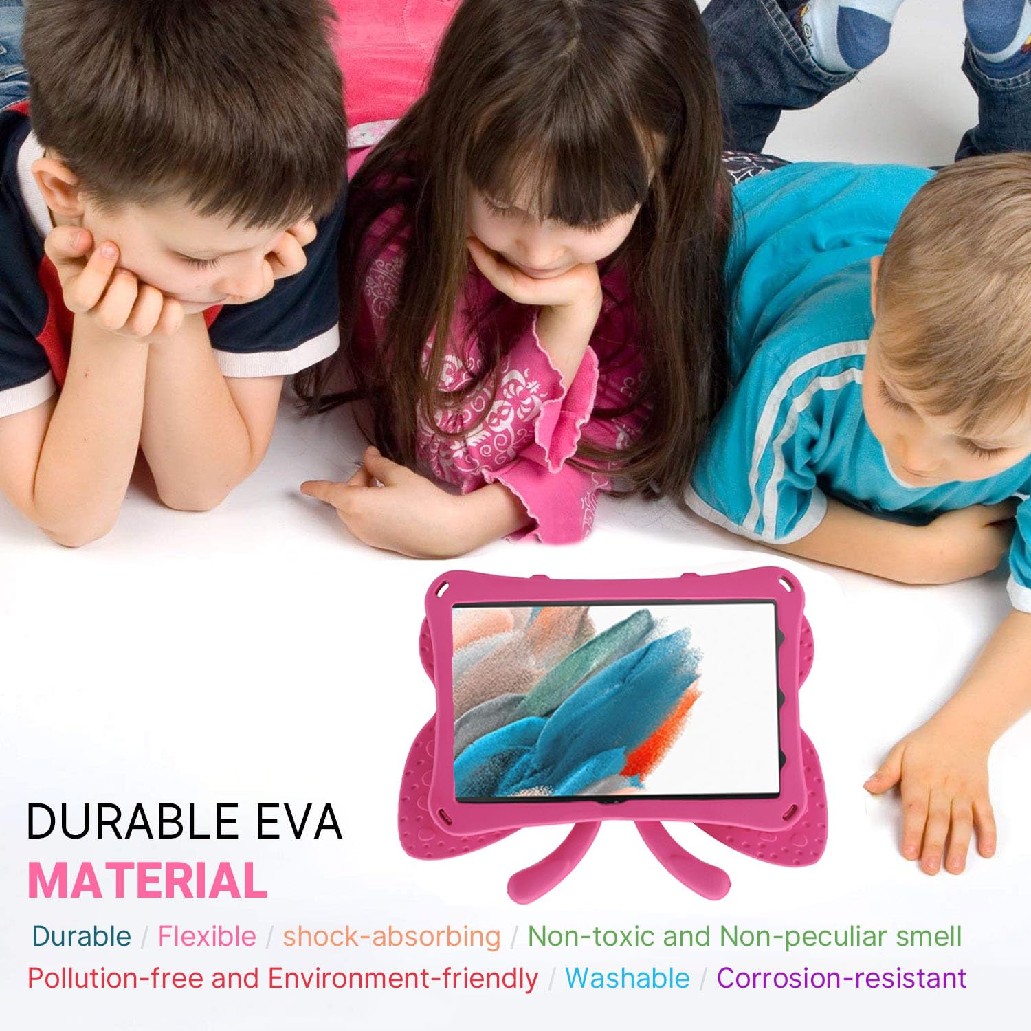**Shockproof iPad Air 4/5/6 10.9 Inch Case (2022-2024) – Heavy Duty EVA Rugged Cover with Foldable Stand | Butterfly Design for Kids | Perfect for Boys, Girls & School Use (Rose Pink)**