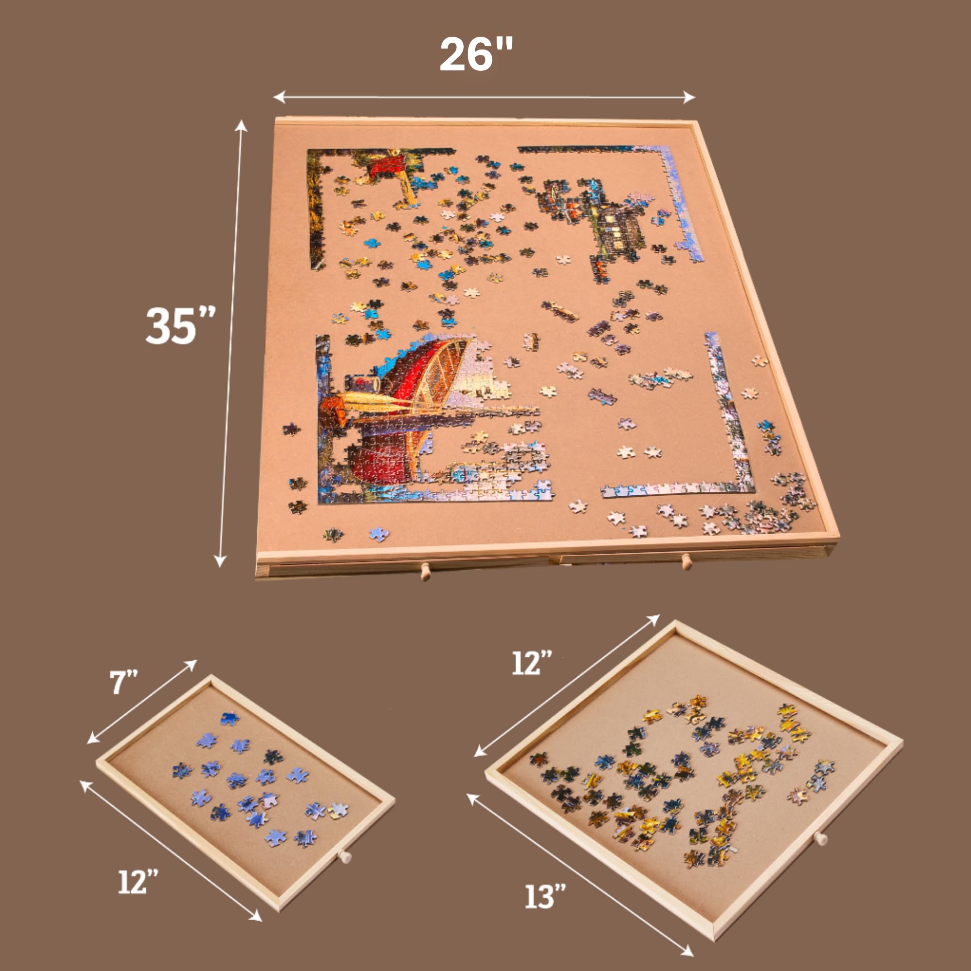 1500 Piece Rotating Wooden Jigsaw Puzzle Board with 6 Storage Drawers & Protective Cover - Puzzle Table for Adults & Families - Perfect for Game Nights, Home Entertainment & Educational Activities