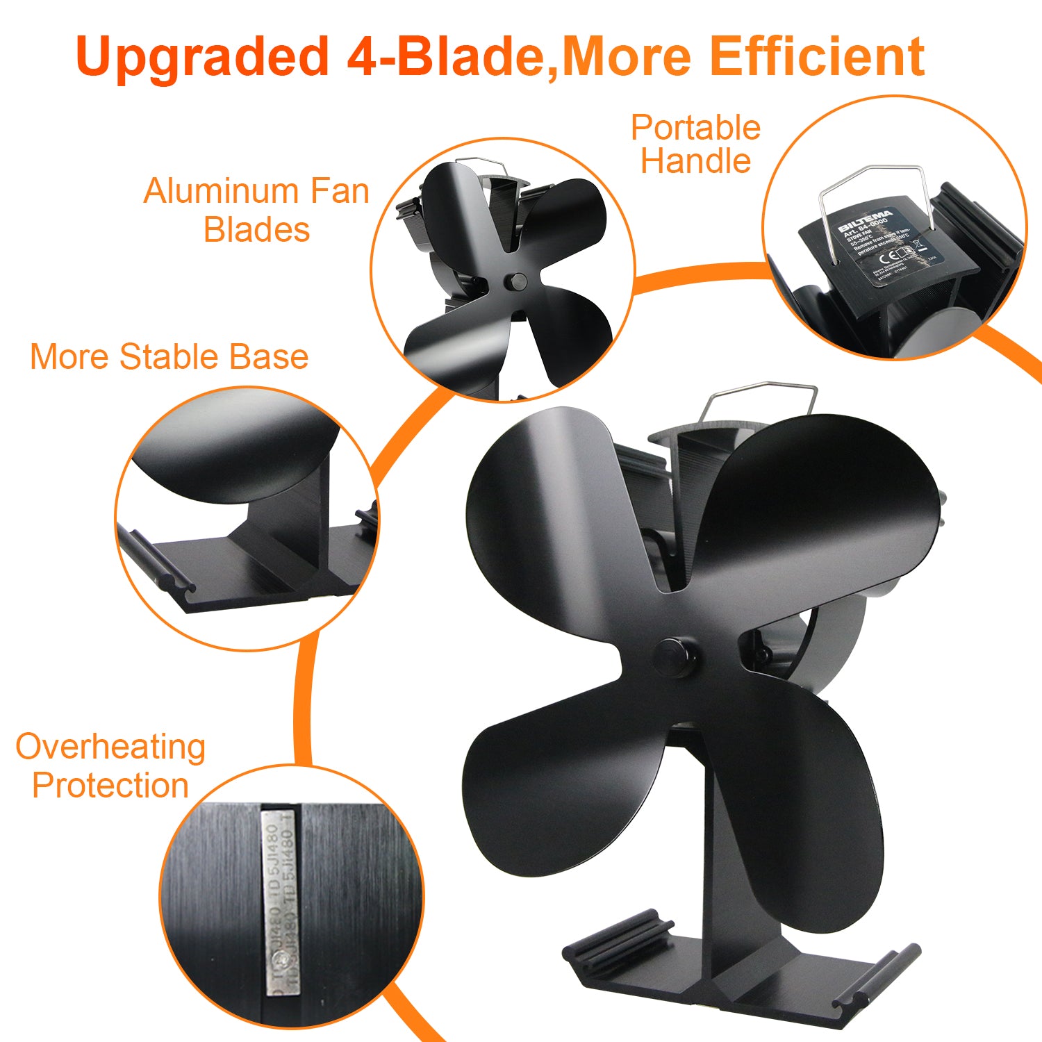 4 Blade Stove Fan VDSF614B - Eco-Friendly Heat Powered Stove Fan for Wood Burning Stoves & Fireplaces - Perfect for Energy Efficiency & Even Heat Distribution in Living Rooms, Cabins & RV Camping