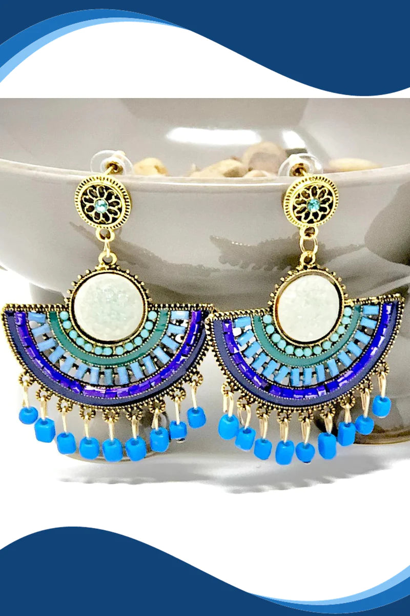 Bohemian Semi Circle Earrings for Women - Handmade Boho Dangle Earrings with Beads (E871) | Perfect for Festival, Wedding & Everyday Wear