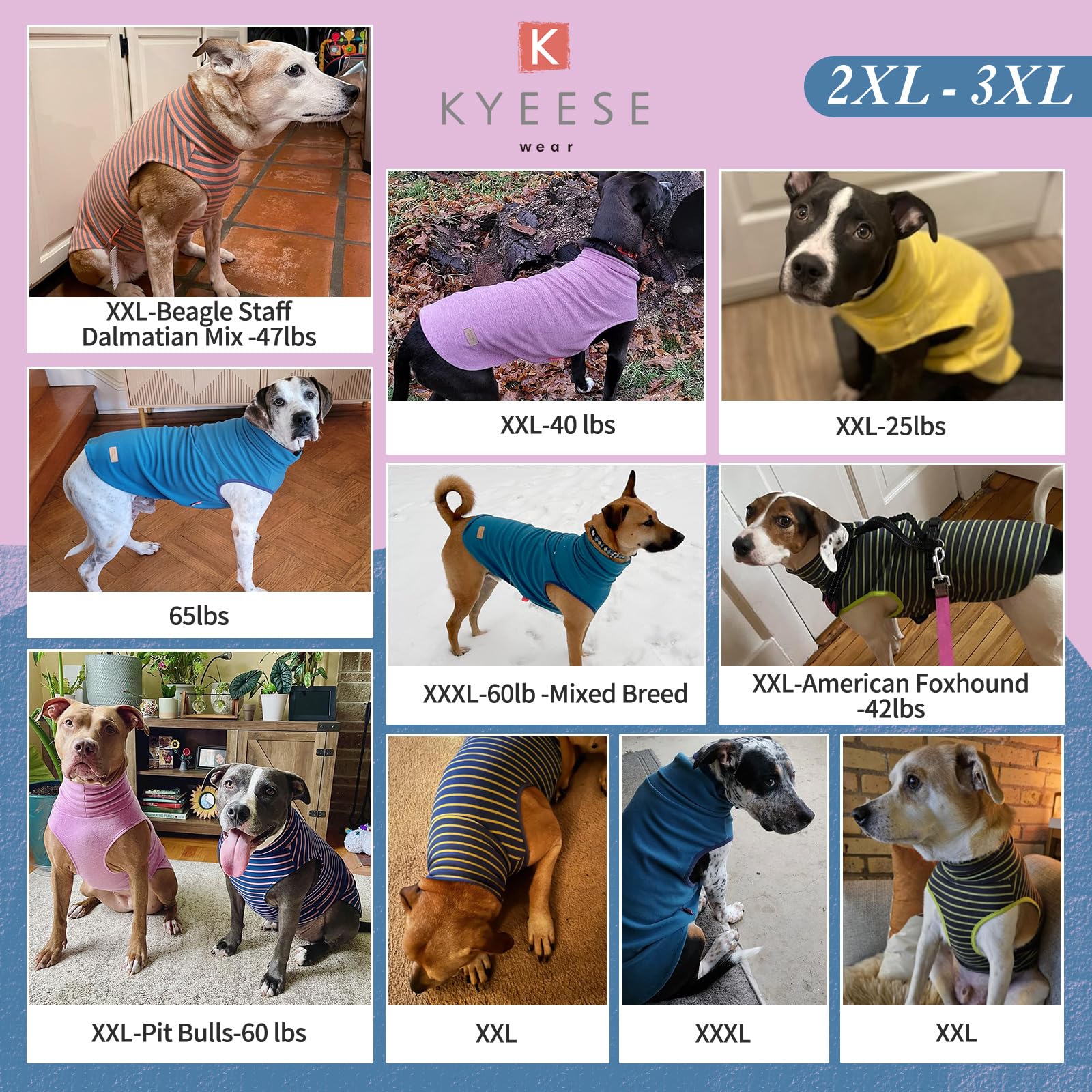 KYEESE 2 Pack Stretchy Dog Sweater - Warm Soft Pullover Dog Sweatshirt & Coats for Medium to Large Dogs - Turtleneck Winter Dog Clothes for Girls & Boys - Perfect for Outdoor Walks & Cold Weather Protection