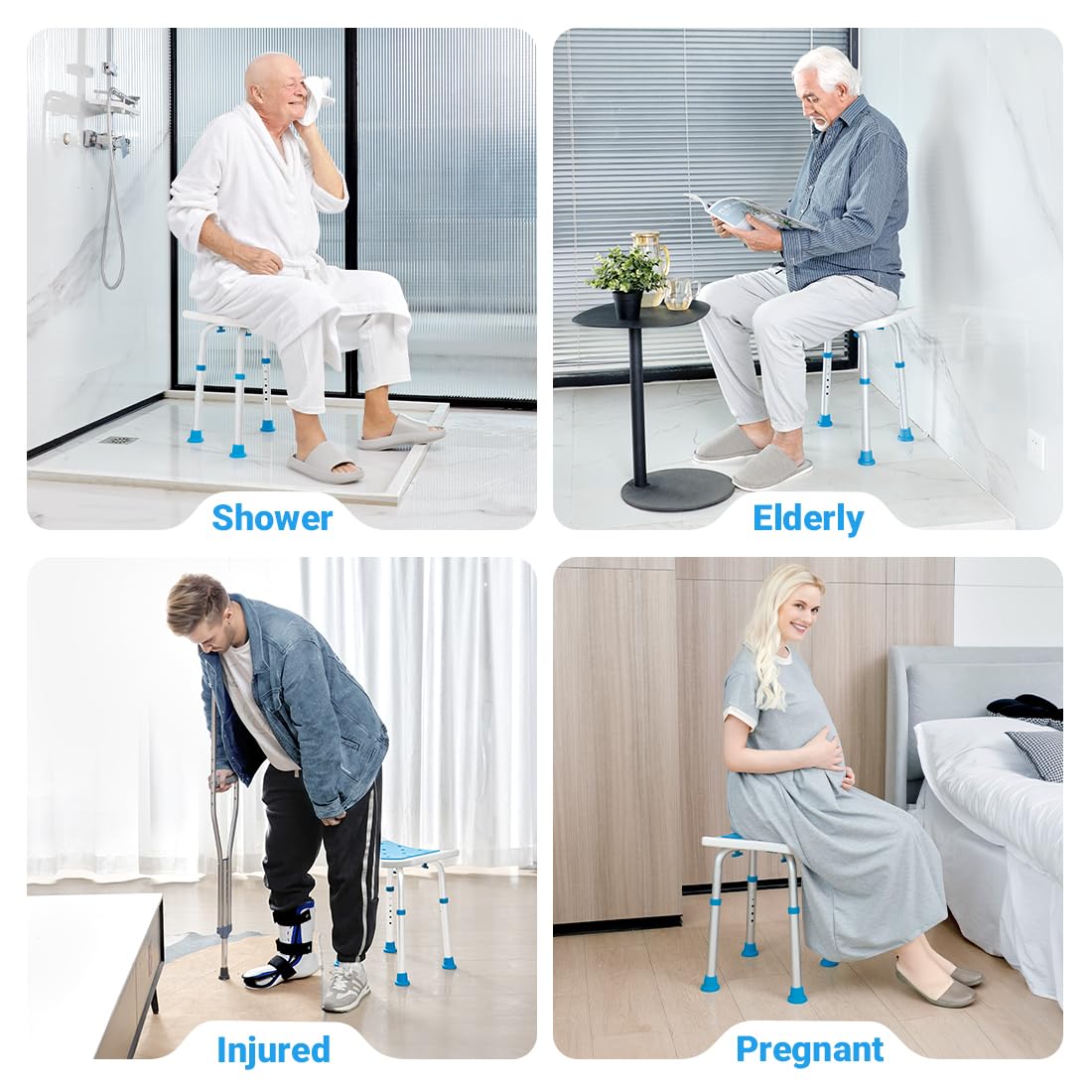 Heavy Duty Bariatric Shower Chair for Elderly & Disabled - 500lbs Weight Capacity, Adjustable Height Shower Stool with Padded Seat, Non-Slip Feet - FSA/HSA Eligible - Ideal for Bathroom Safety & Elderly Care (1-Pack)