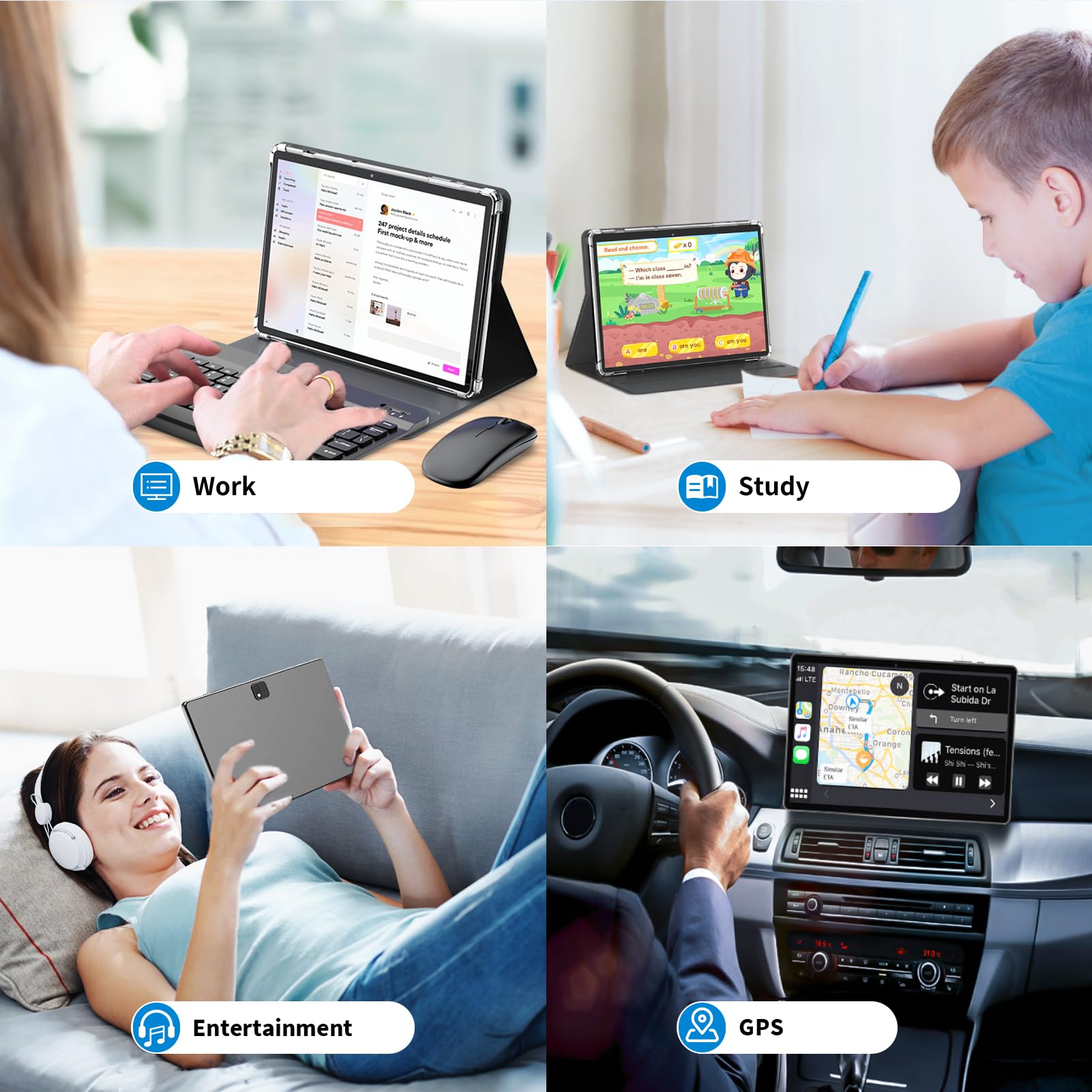 QDDQ Android 14 Tablet 10 inch with Keyboard - 12GB RAM 256GB Storage (Expandable to 1TB) 2-in-1 Laptop Tablet with Case, Mouse & Stylus - 8000mAh Battery, Dual-Band WiFi, GPS - Perfect for Work, Study & Entertainment