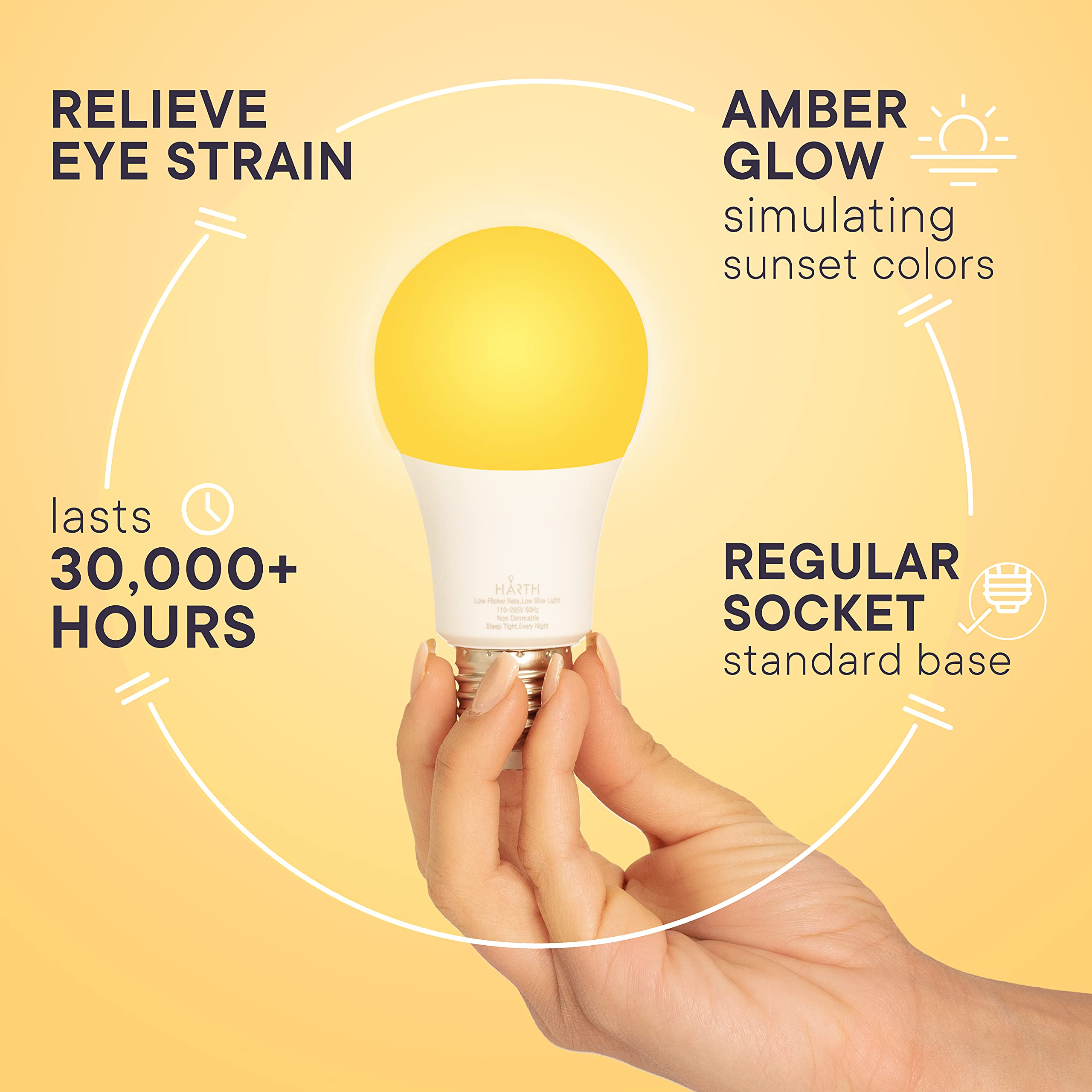2 Pack Amber Sleep Light Bulbs - Blue Light Blocking LED for Bedroom, Warm Soft Glow, 7W E26 Base (60W Equivalent) - Perfect for Night Lamps, Nursery, Kids Room & Relaxation