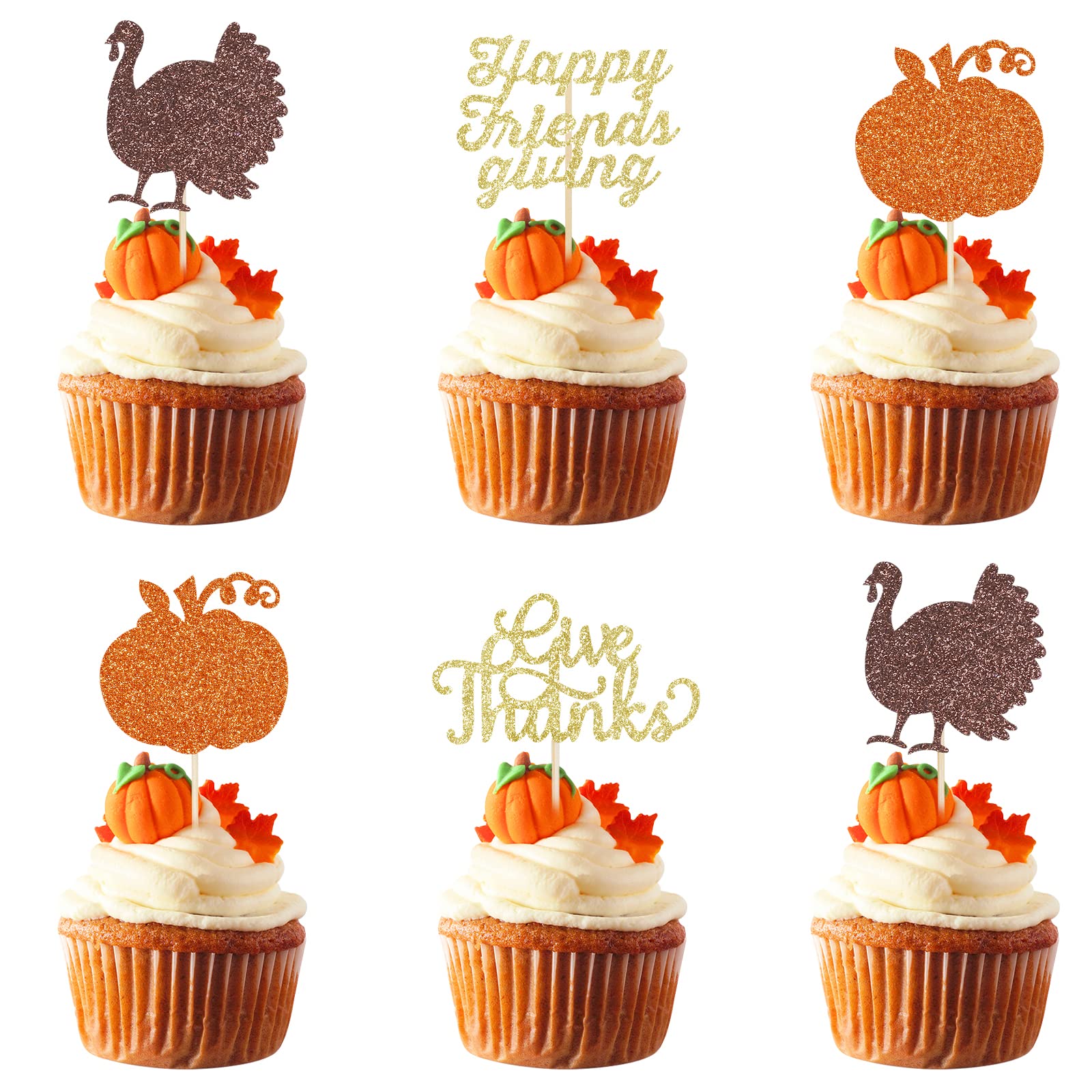 Happy Friendsgiving Cupcake Toppers - 24Pcs Thanksgiving Cake Decorations with 